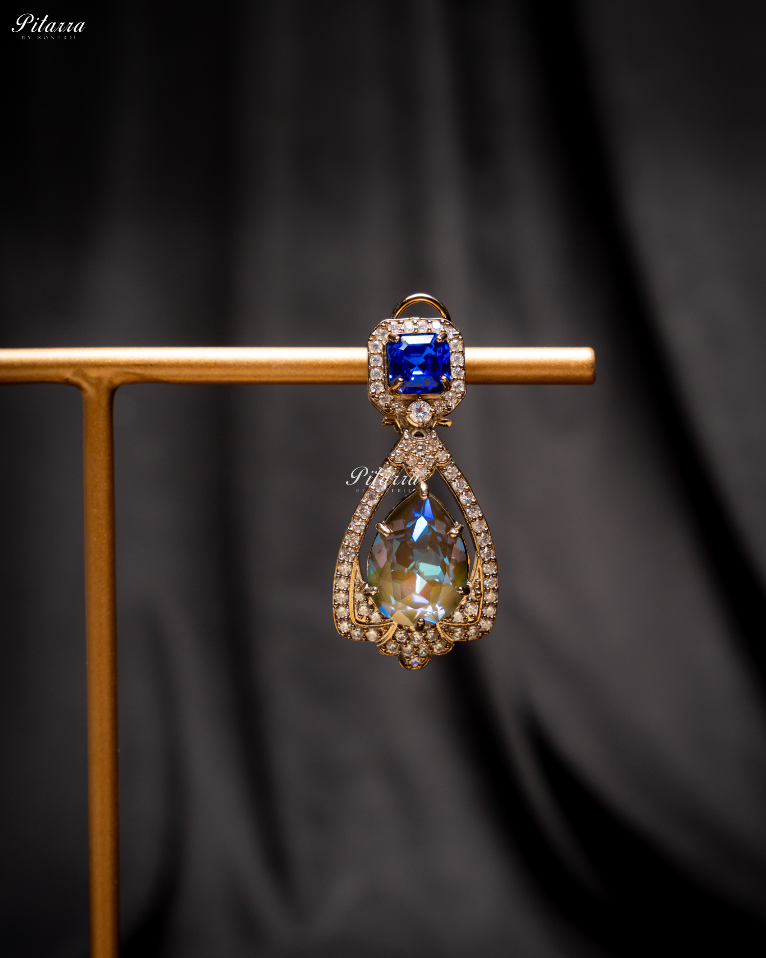 Navy Blue Stone Layered Zircon Necklace Set