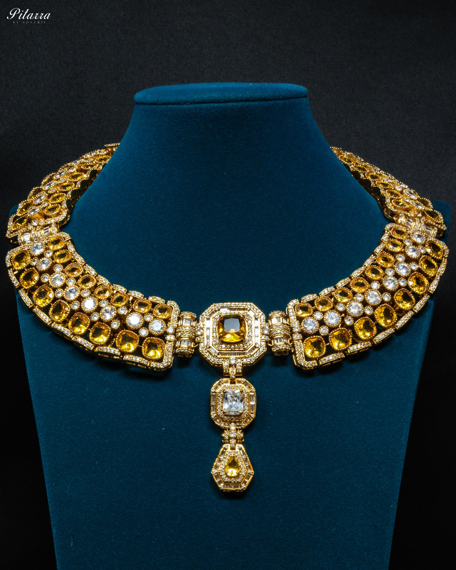 Yellow Stone Victorian Kundan Necklace Set