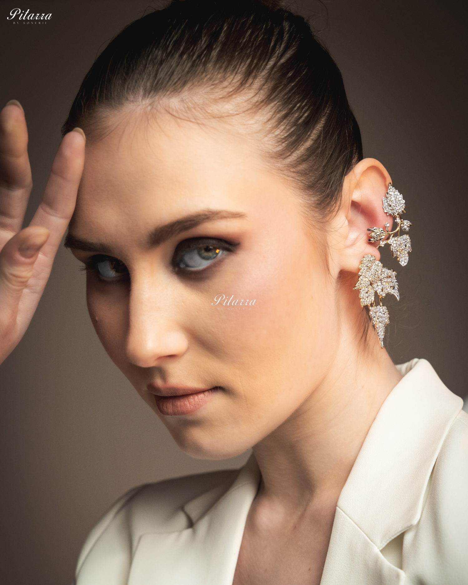 Silver - Golden Unique Leaf Shaped Crystal Earrings