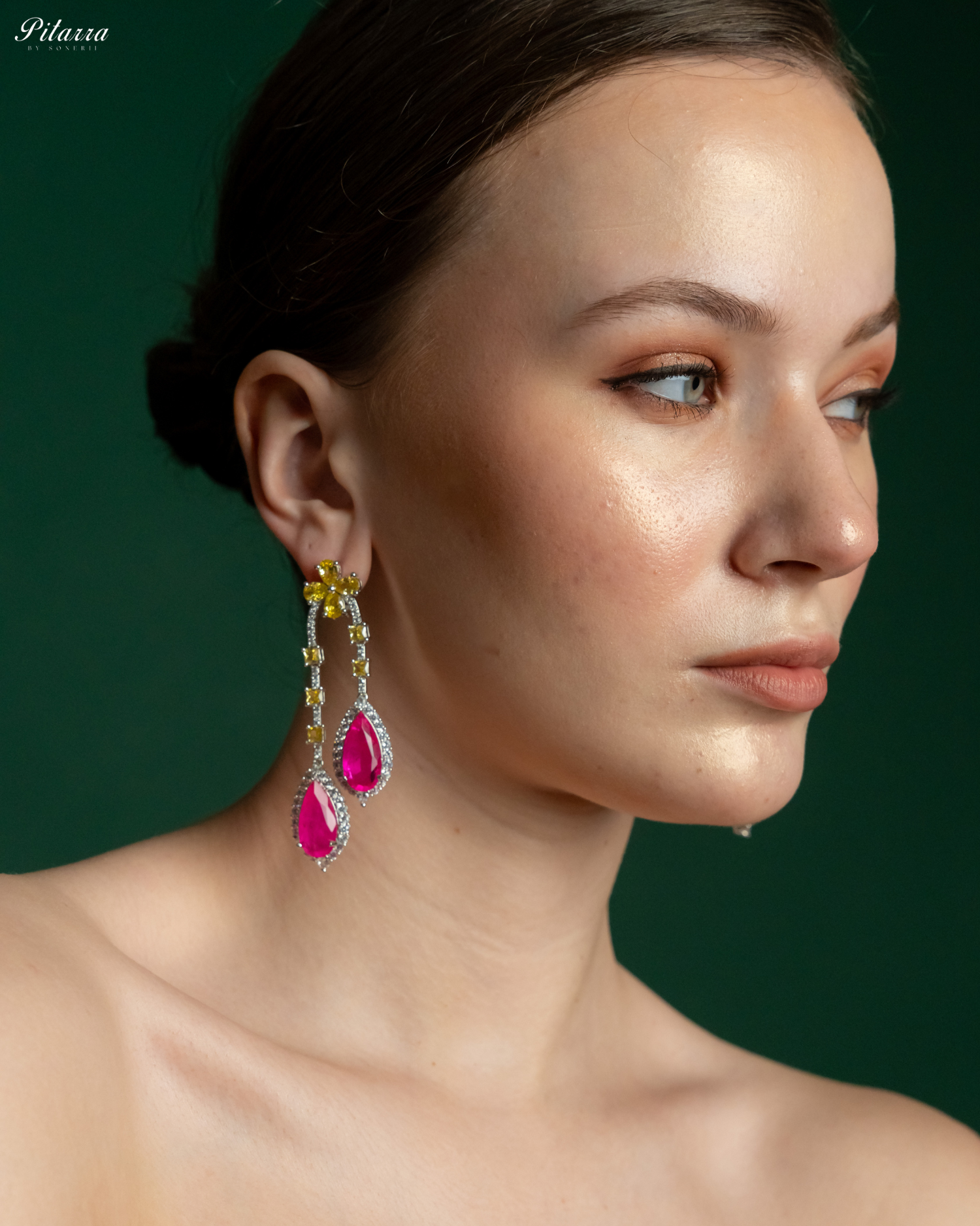 Pitarra Pink and Yellow Dangler Earring