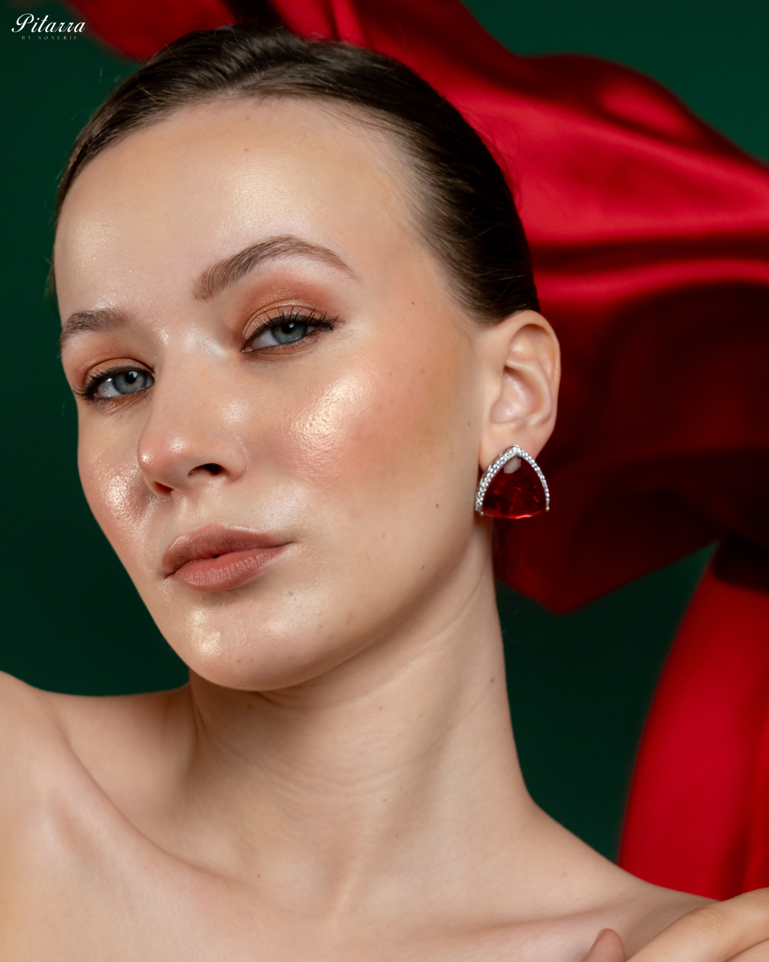 Red Colored Stone CZ Earrings