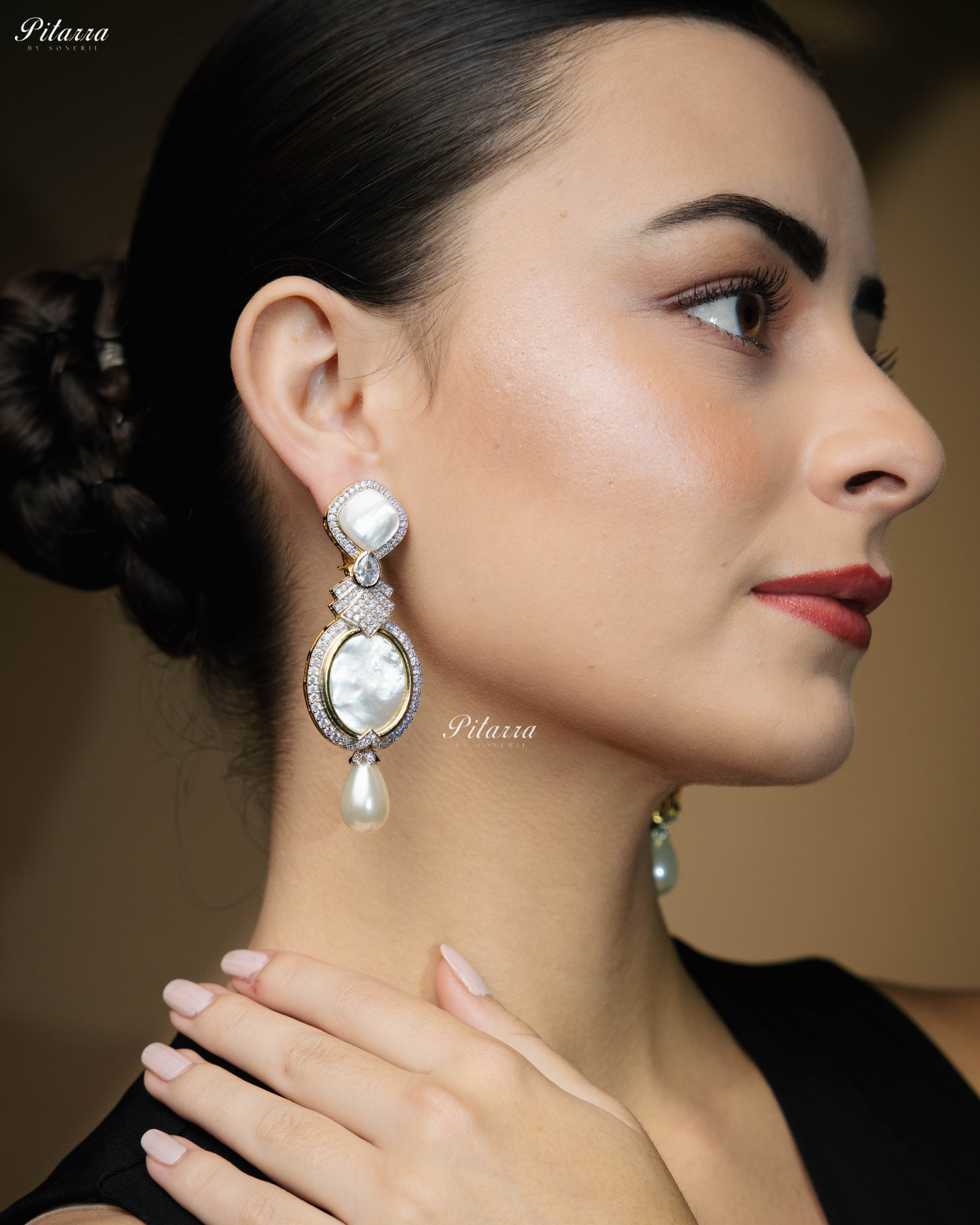 White Stone Pearl Silver CZ Dangler Earrings