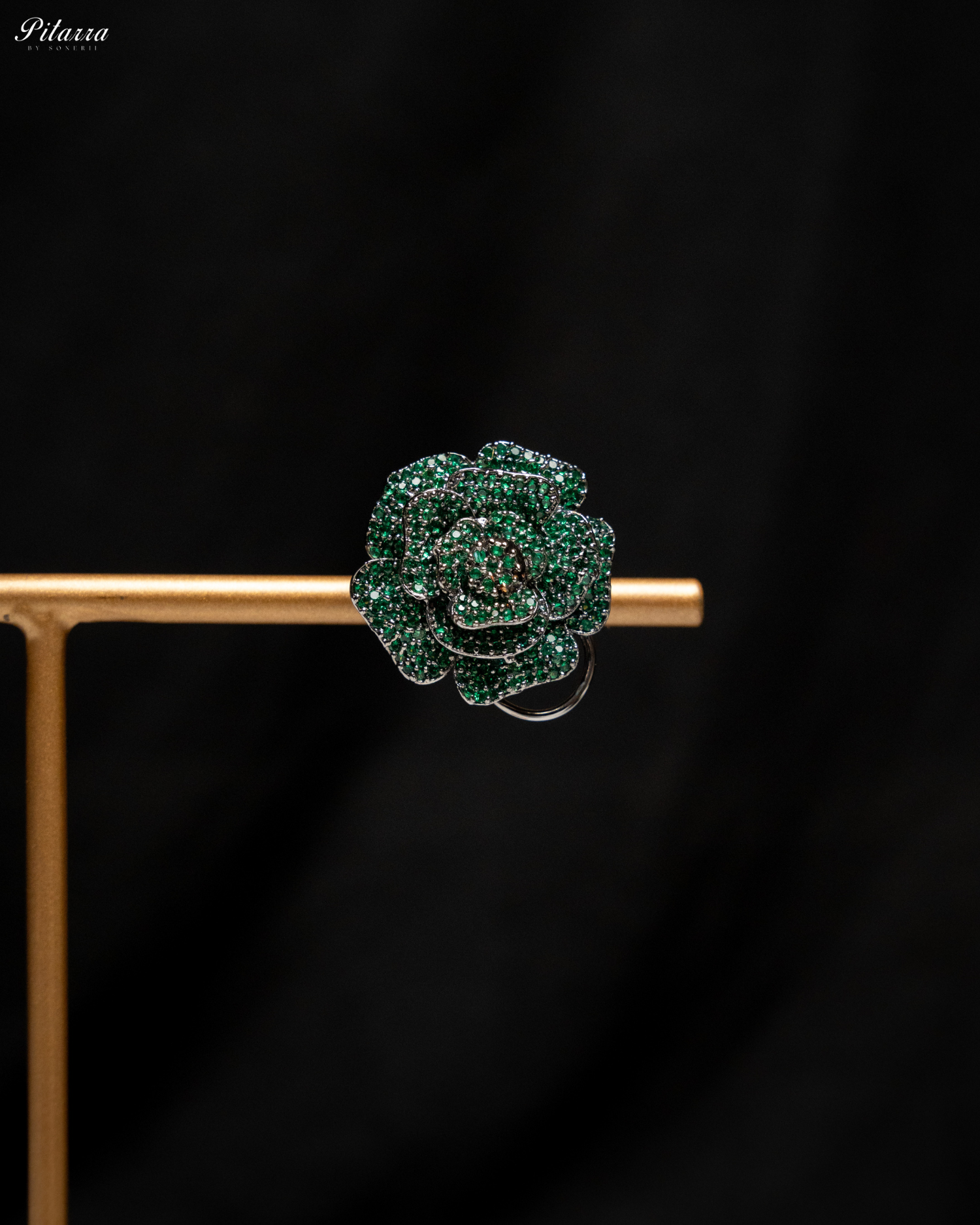 Green Tone Flower CZ Choker Set with Ring