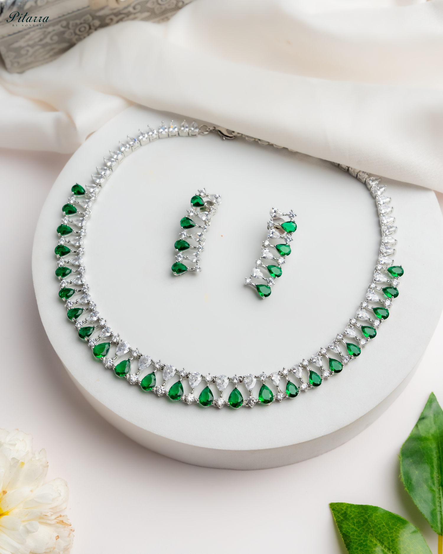 Green Drop CZ Necklace Set