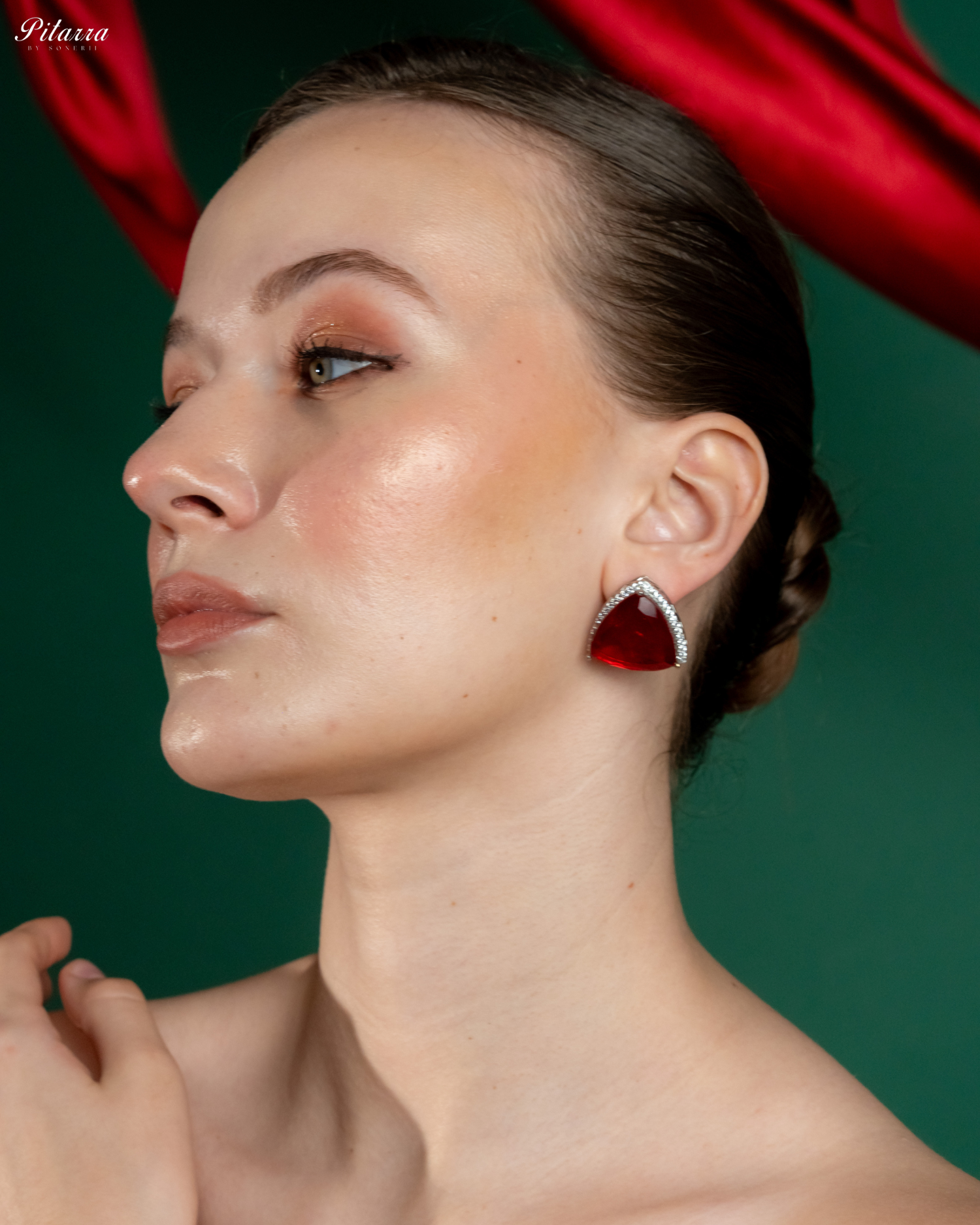 Red Colored Stone CZ Earrings