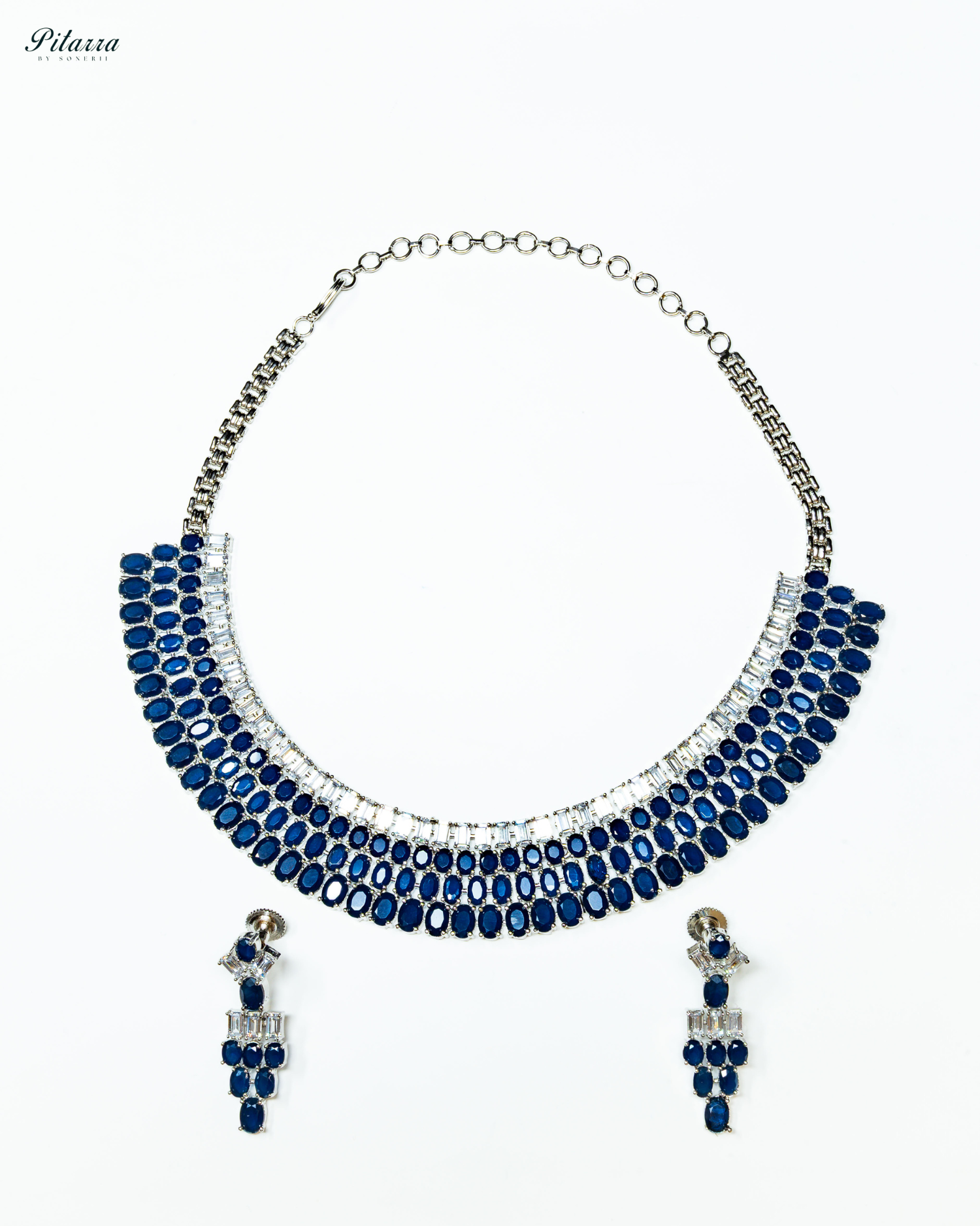 Blue Silver CZ Necklace Set