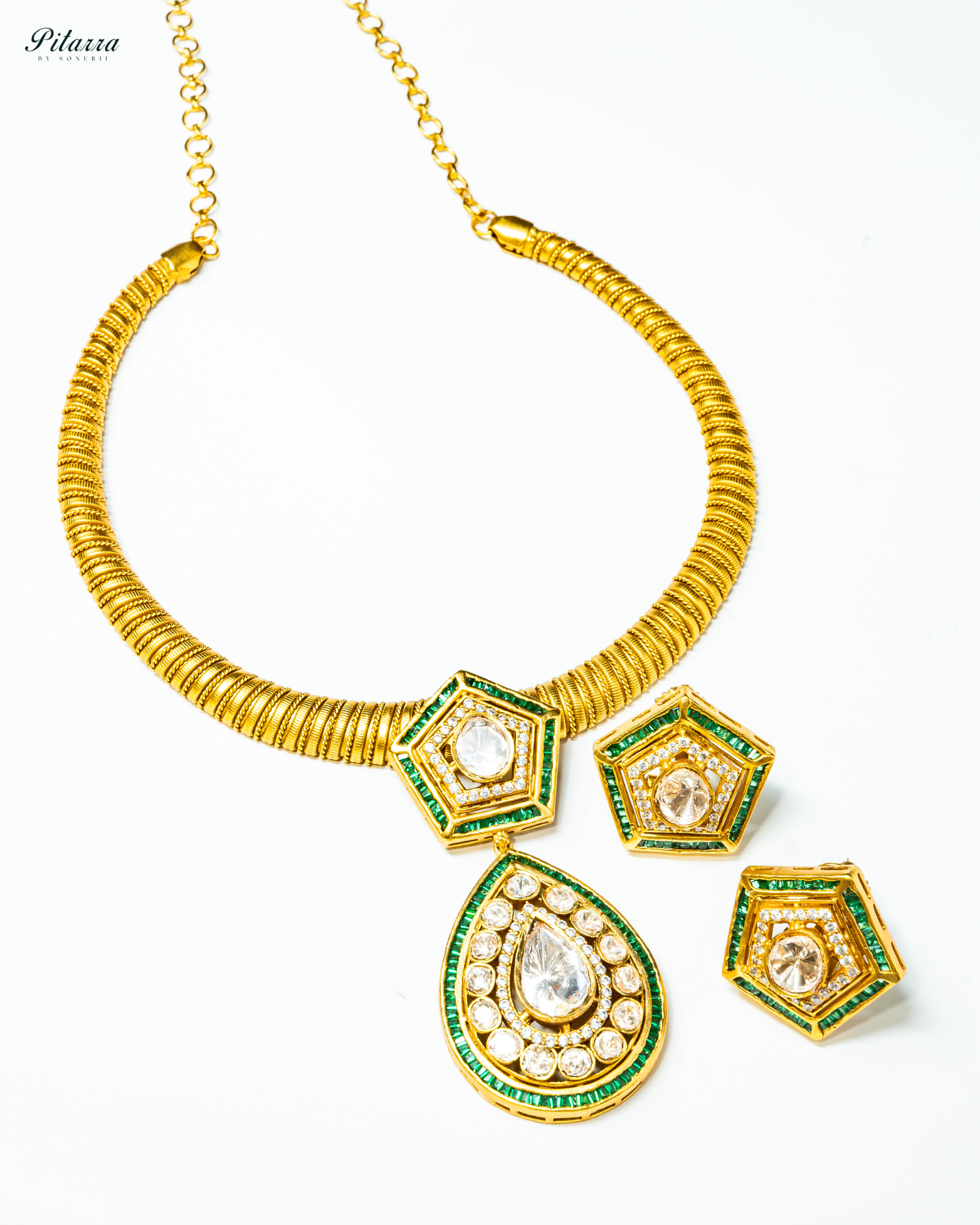 Green Layer Gold Polki Kundan Necklace Set