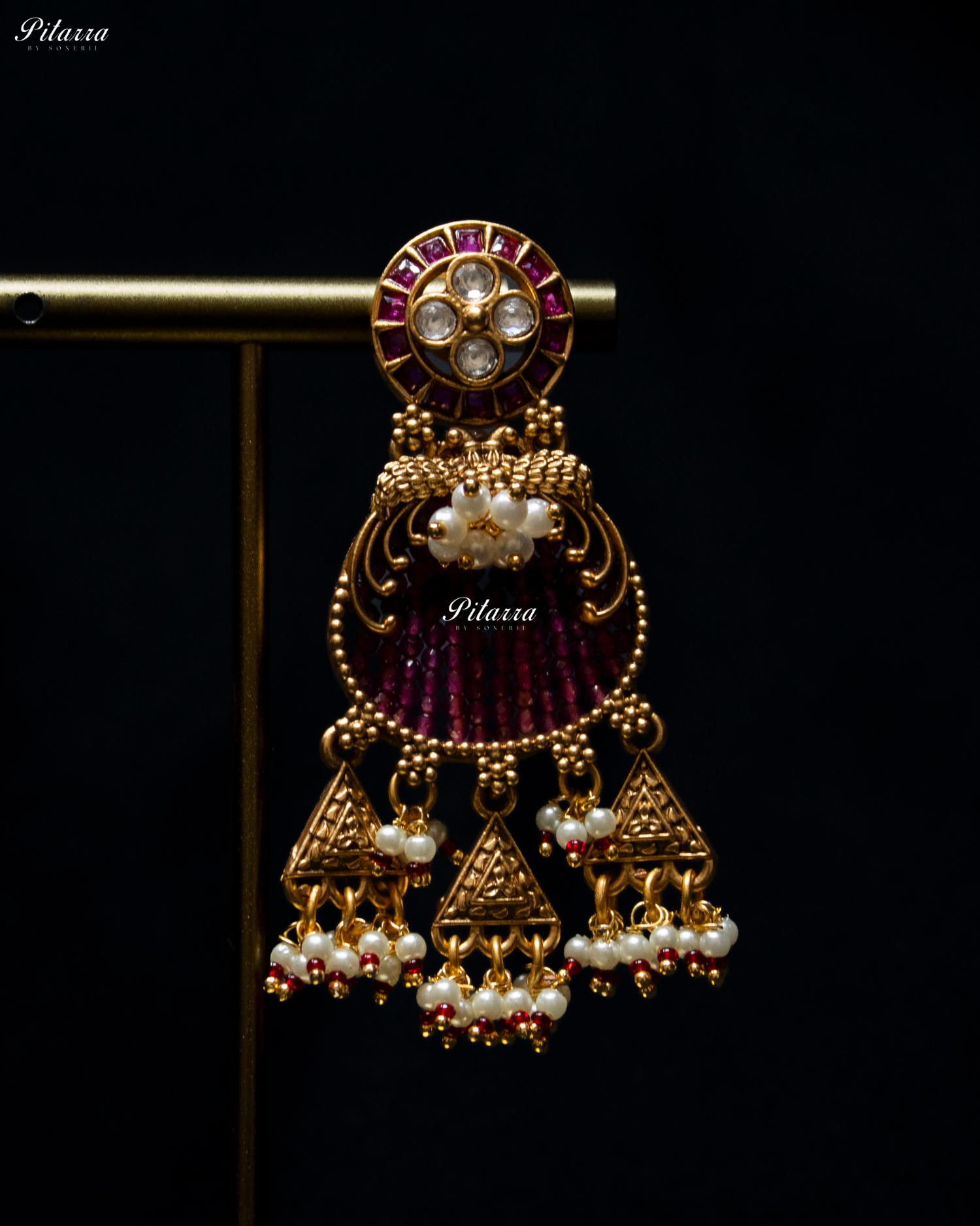 Pink Tone Pink Detailing Golden Peacock Kundan Necklace Set