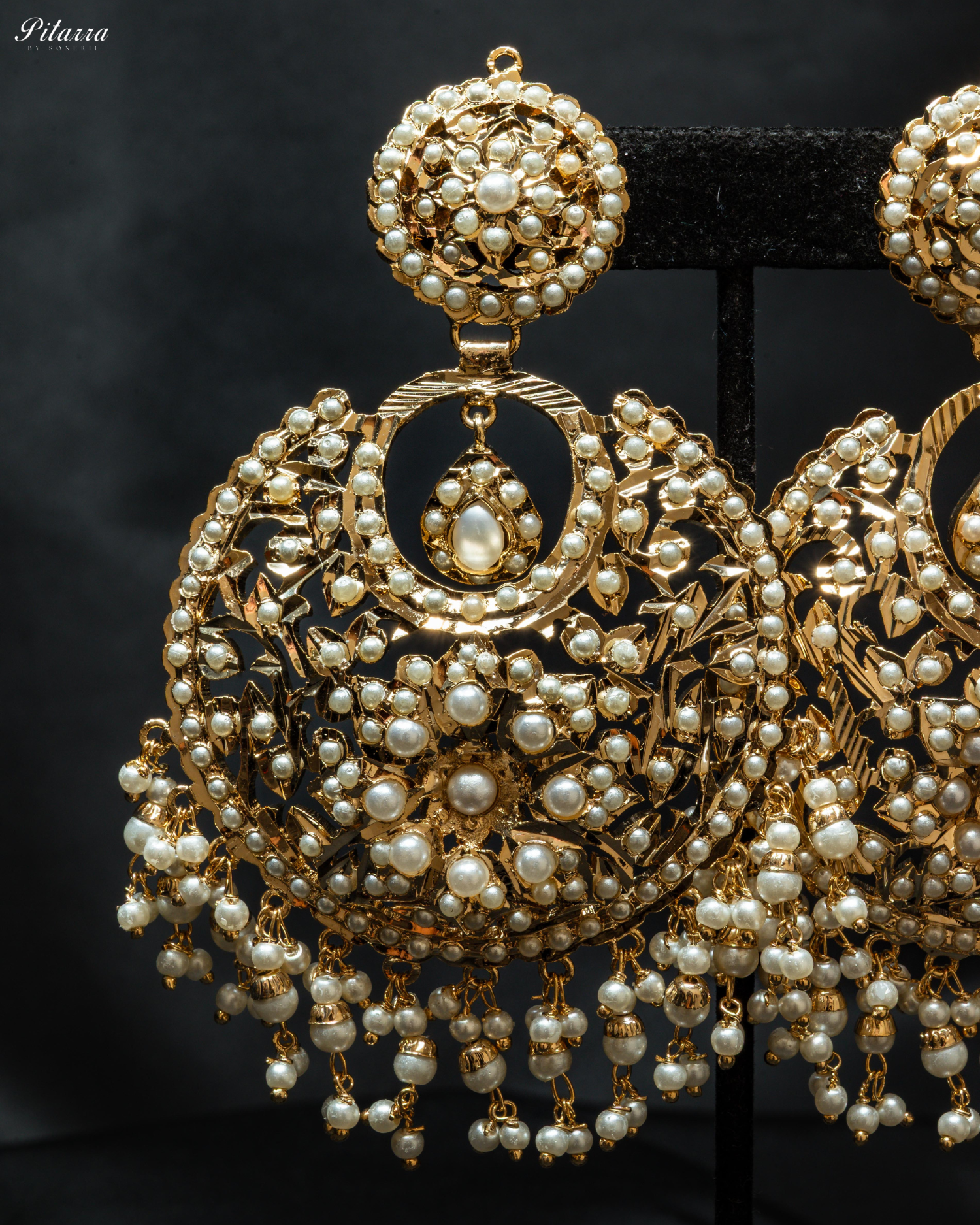 White Stone Studded Punjabi Jadau Chandbali Earrings