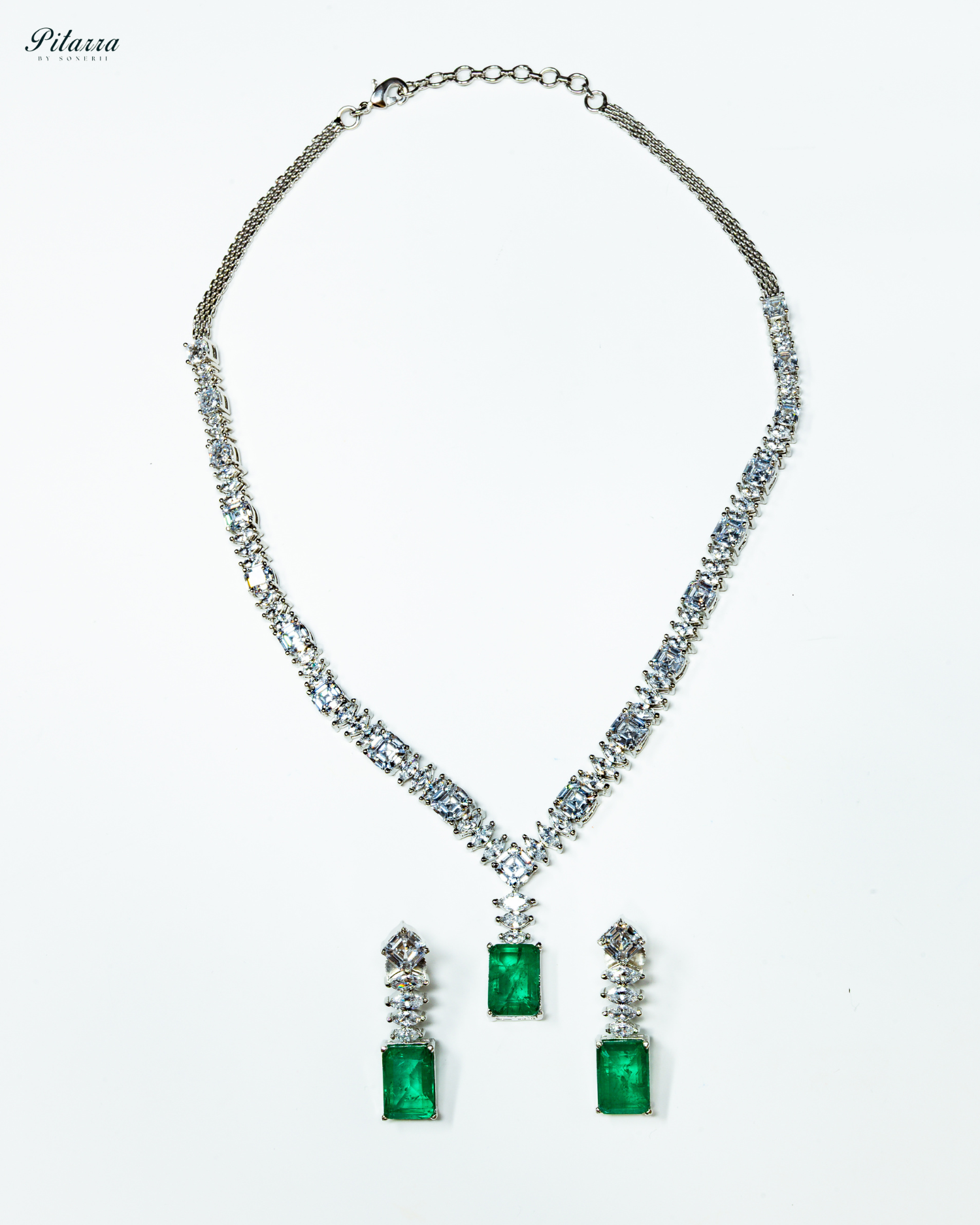 Emerald Stone Cubic Zirconia Pendant Set