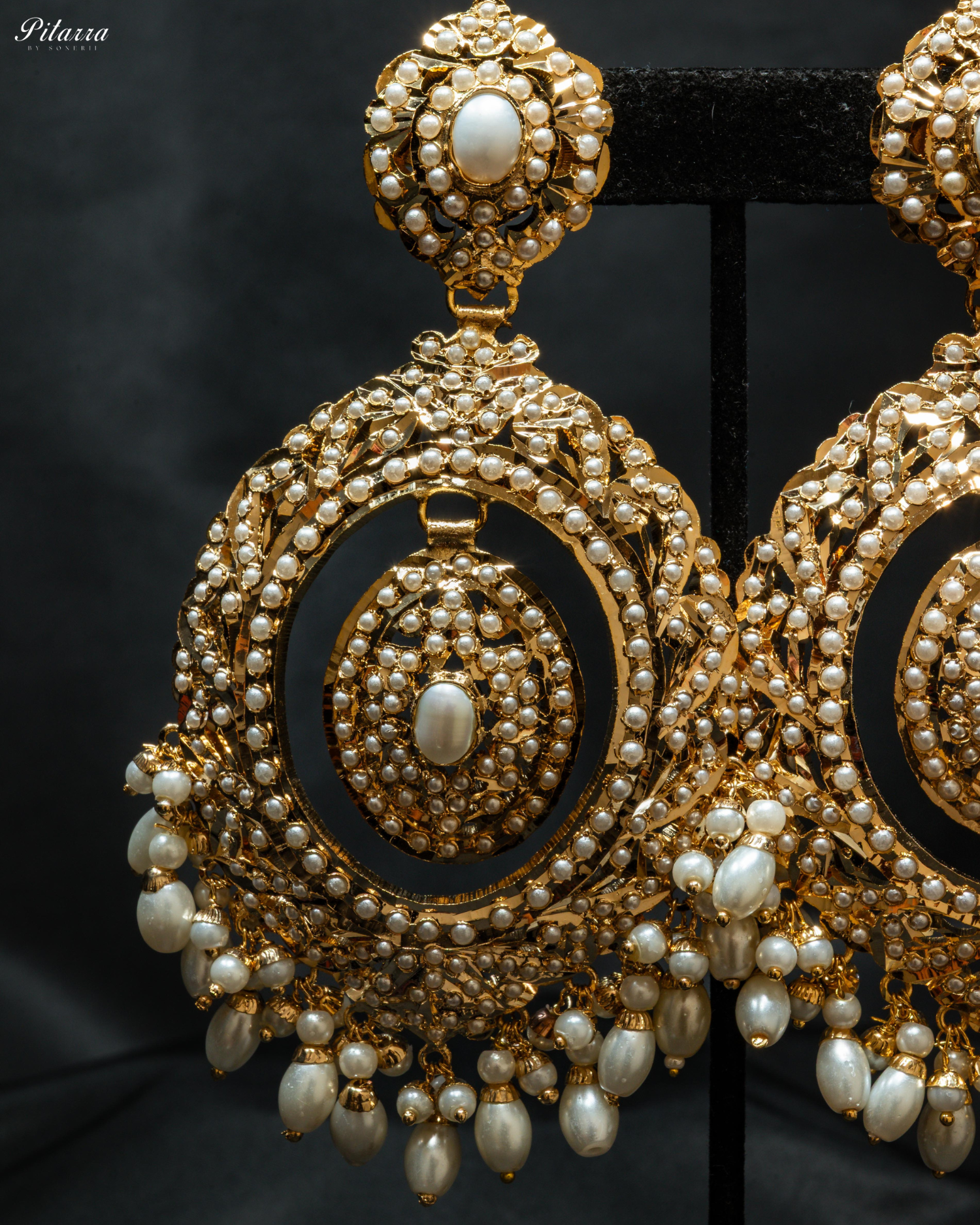 White Heritage Drop Beads Jadau Chandbali Earrings