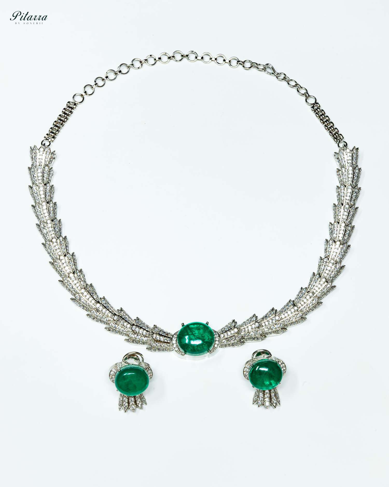Emerald Green Single Stone Doublet Necklace Set