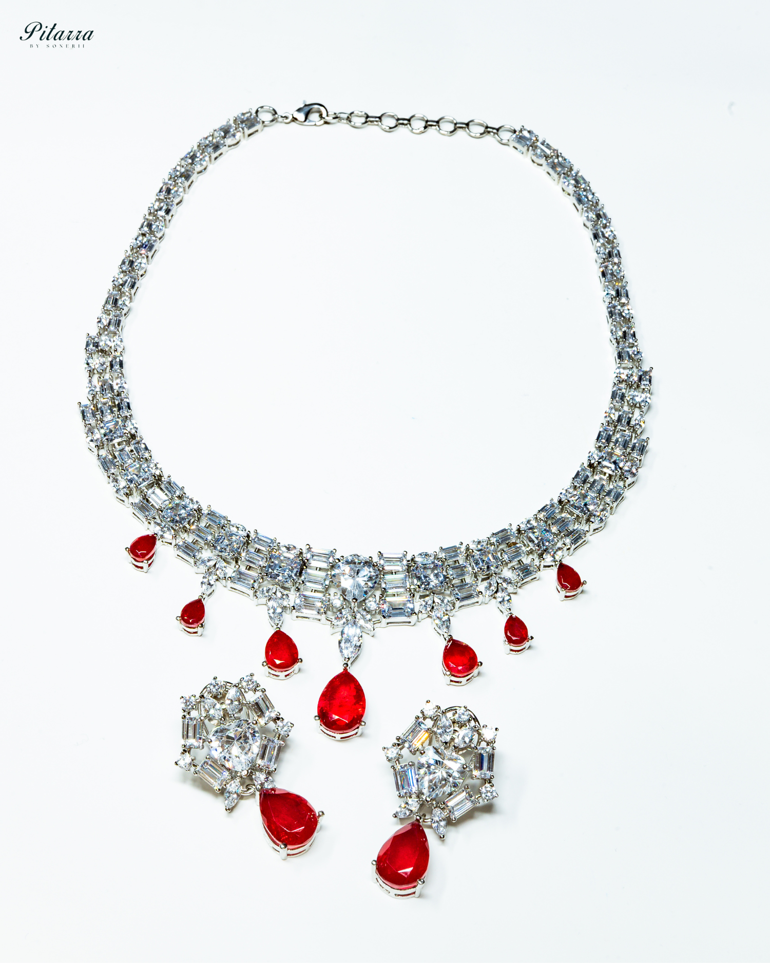 Ruby Drop Cubic Zirconia Studded Necklace Set