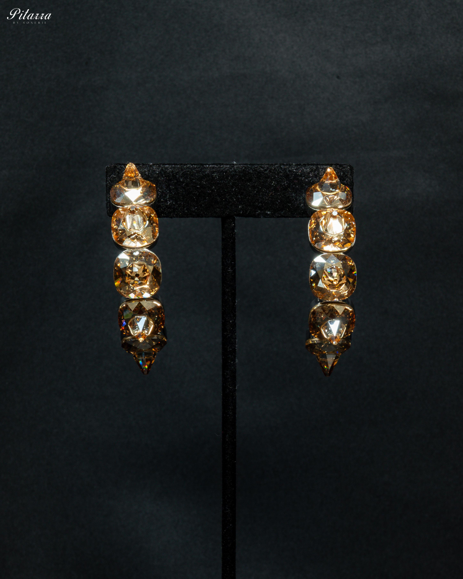 Yellow Stone Pyramid Cut Crystal Dangle Earrings