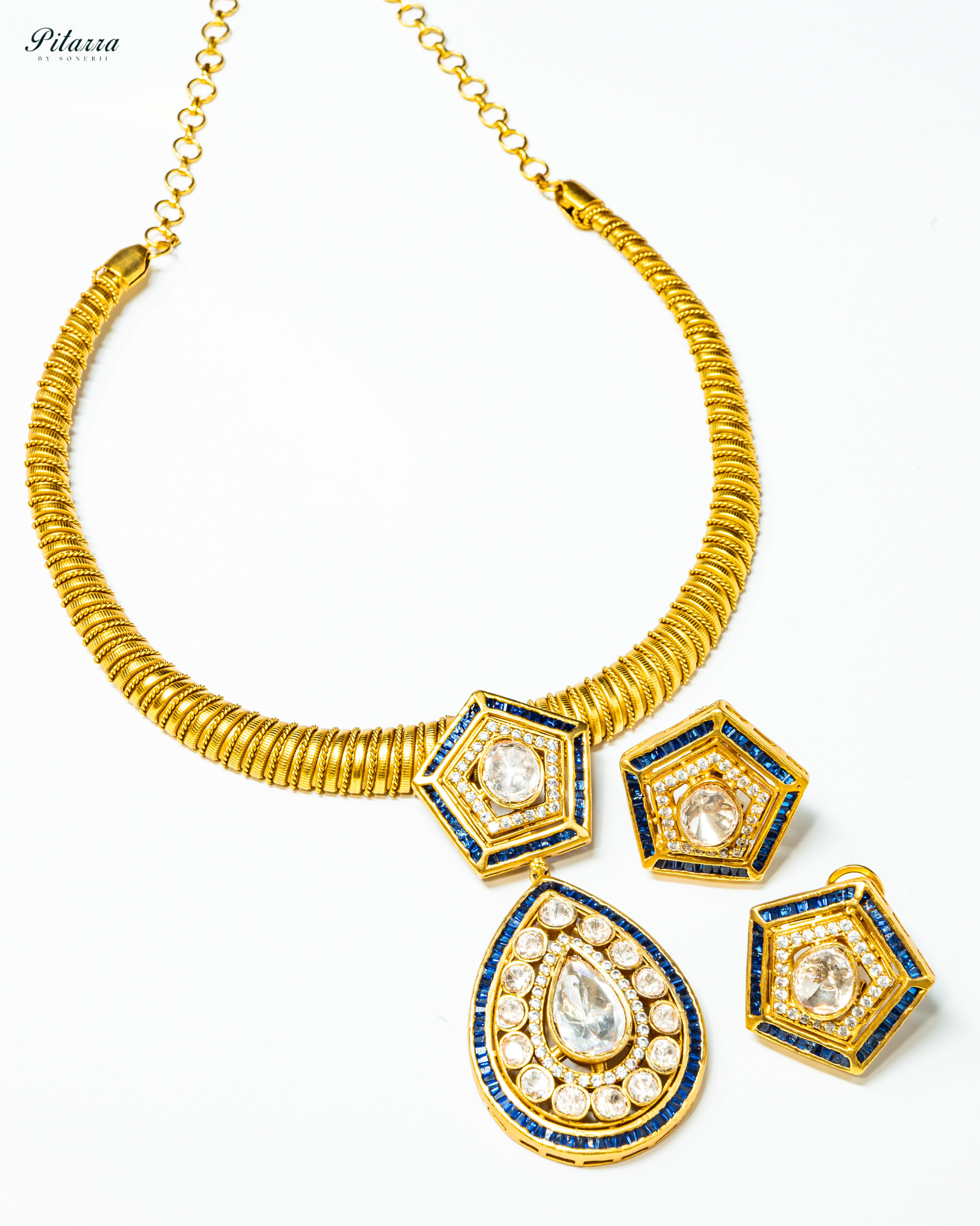 Blue Layer Gold Polki Kundan Necklace Set