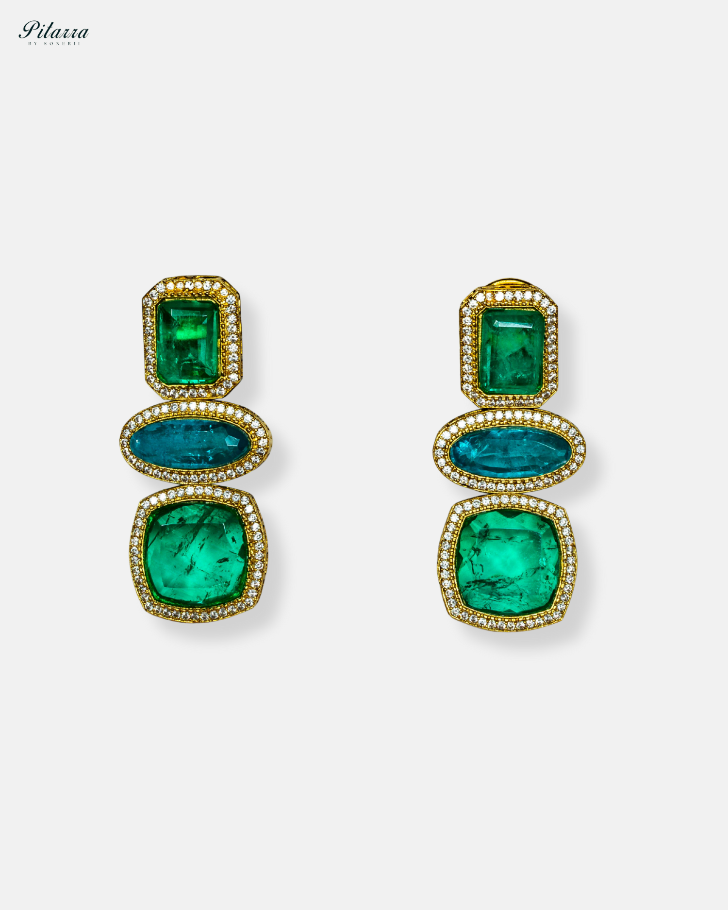Green Golden Cubic Zircon Dangler Earrings