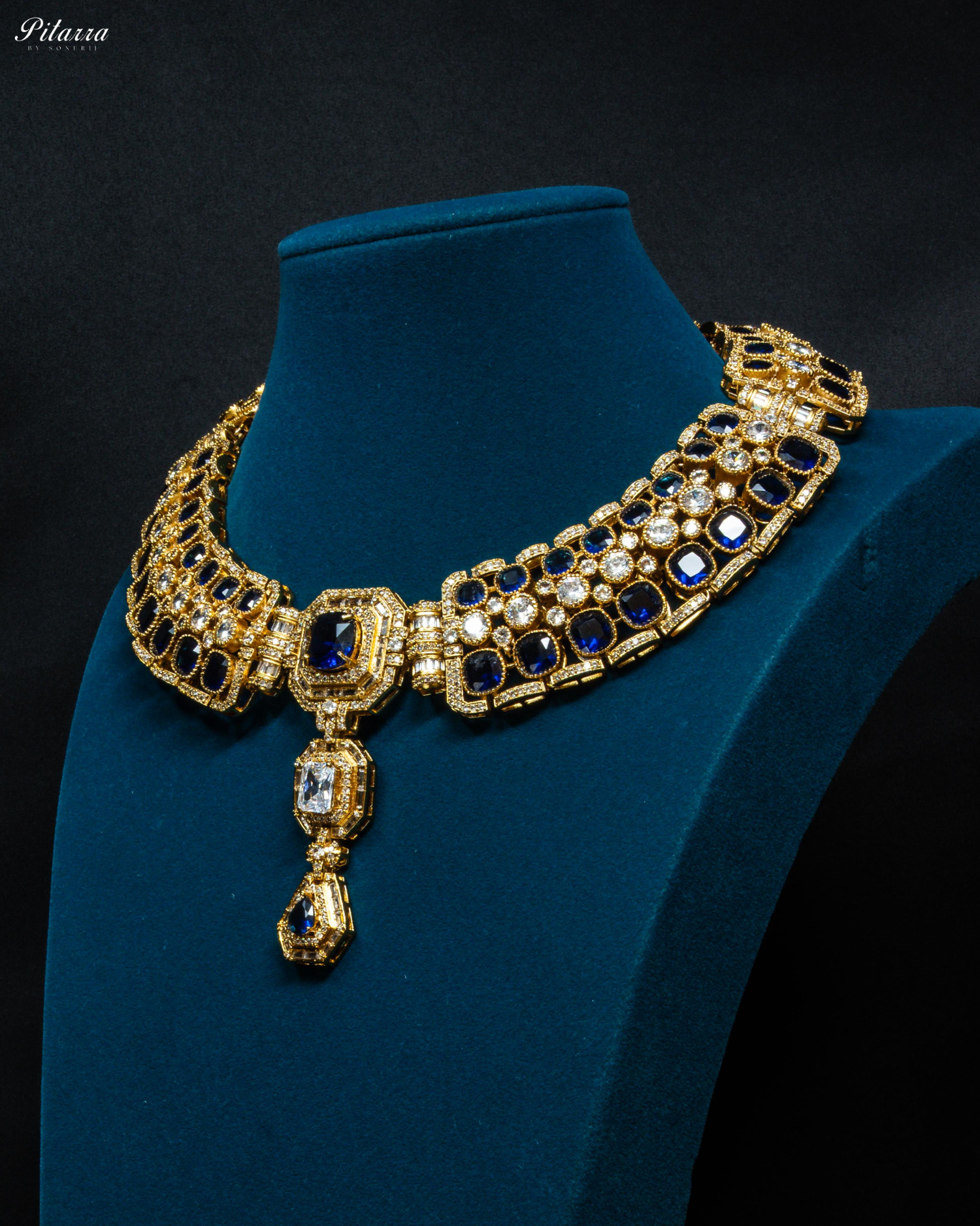 Sapphire Blue Stone Victorian Kundan Necklace Set