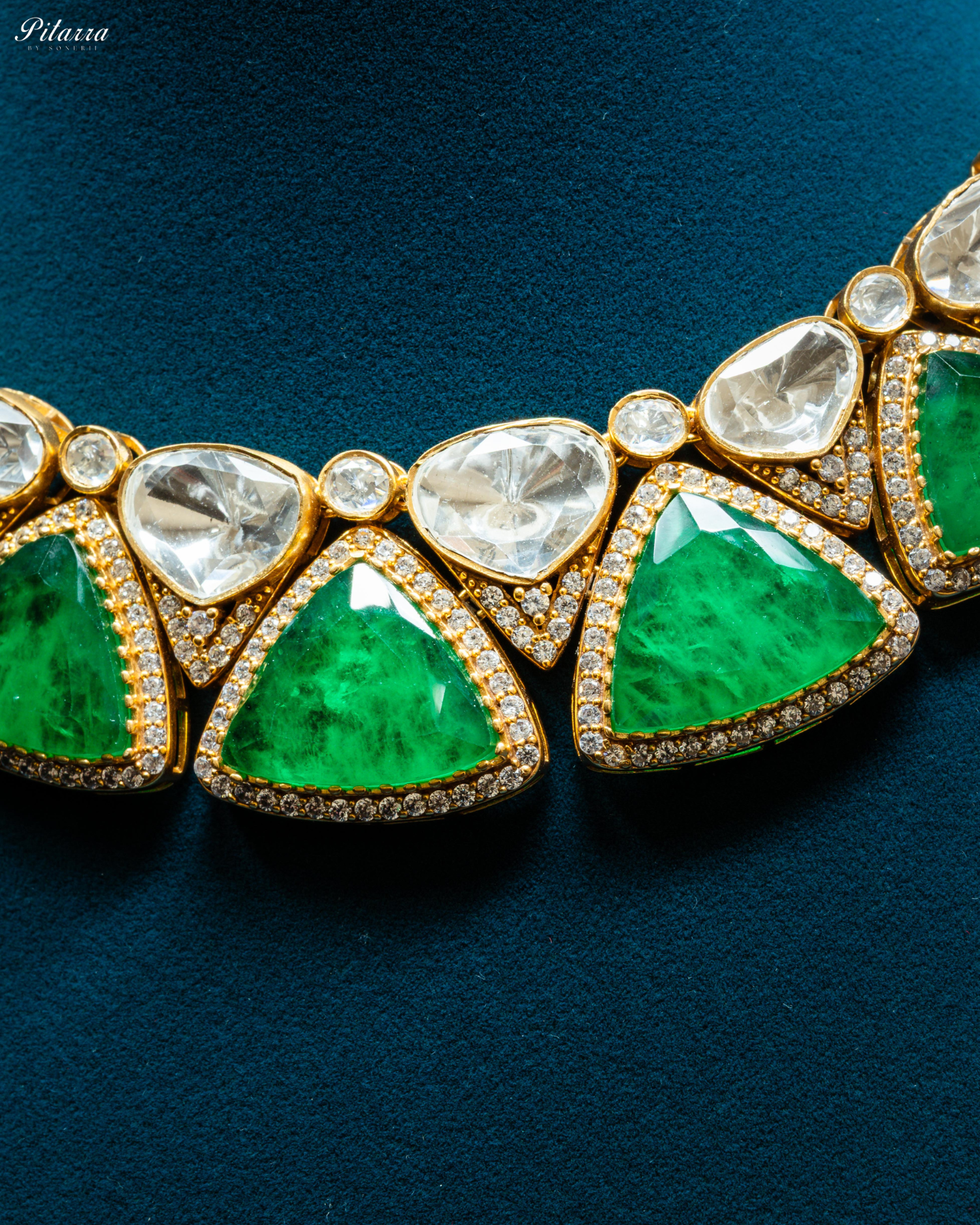 Emerald Stone Golden Traditional Kundan Necklace Set