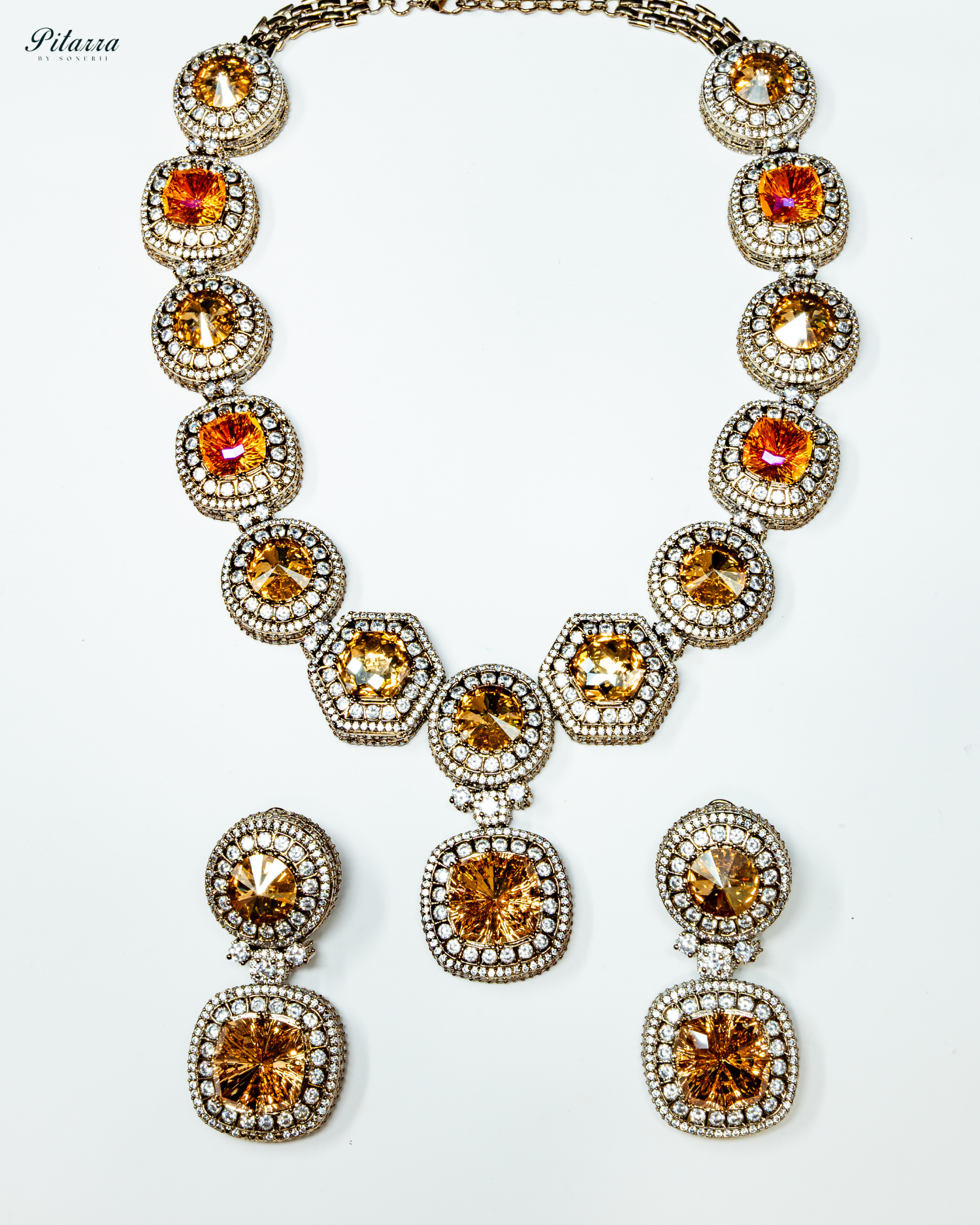 Long Yellow Stone Cubic Zirconia Necklace Set