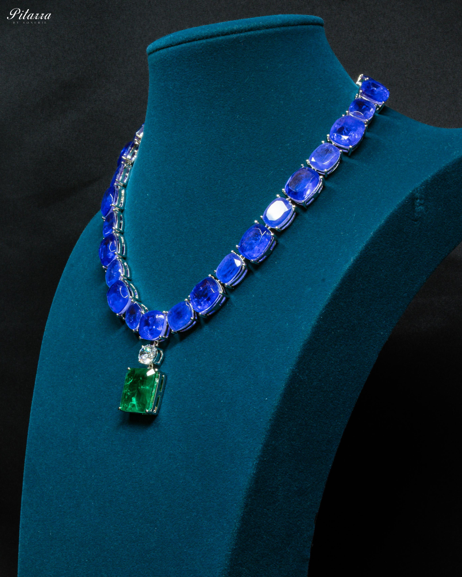 Silver Finish Emerald Square Crystal Necklace Set