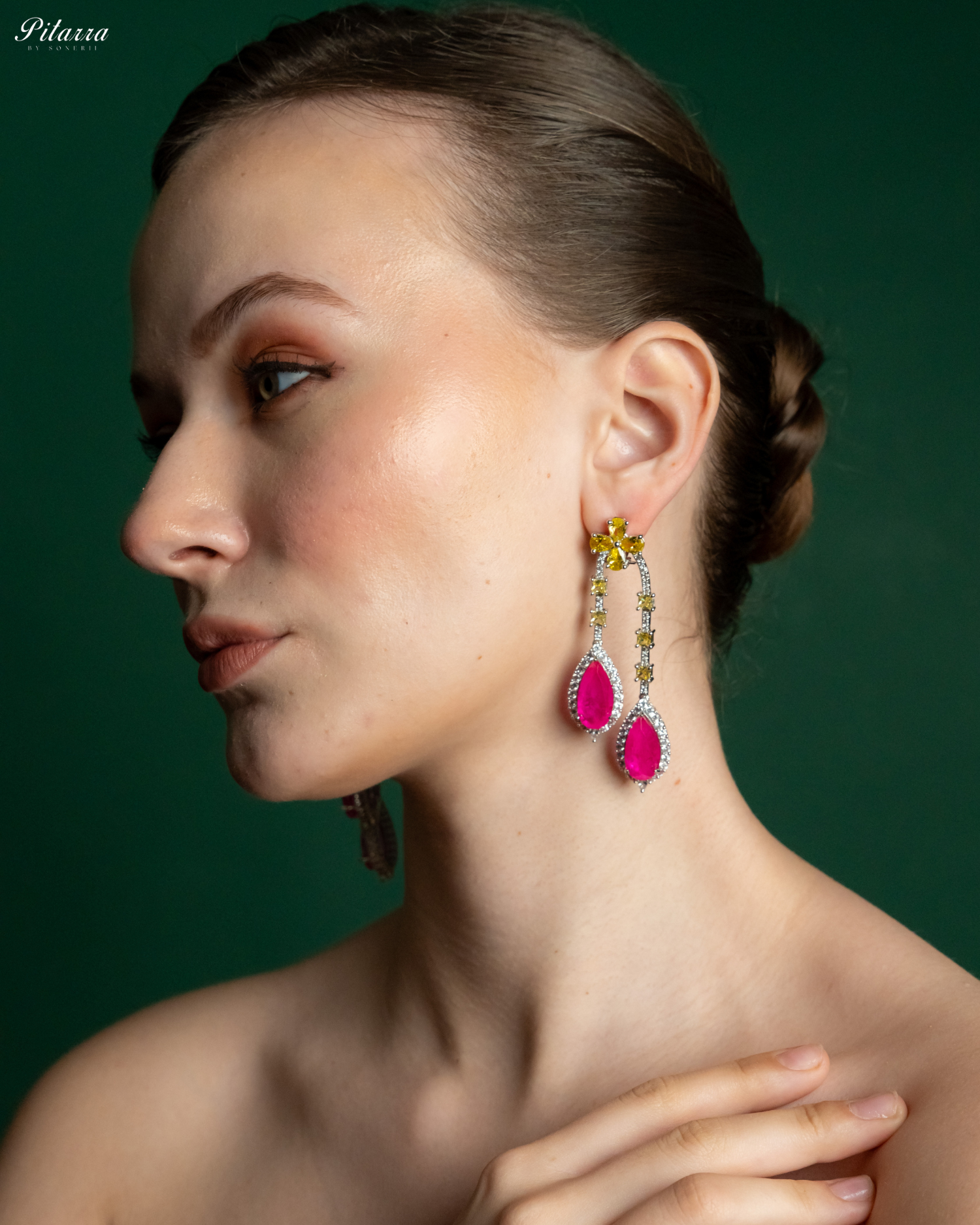 Pitarra Pink and Yellow Dangler Earring