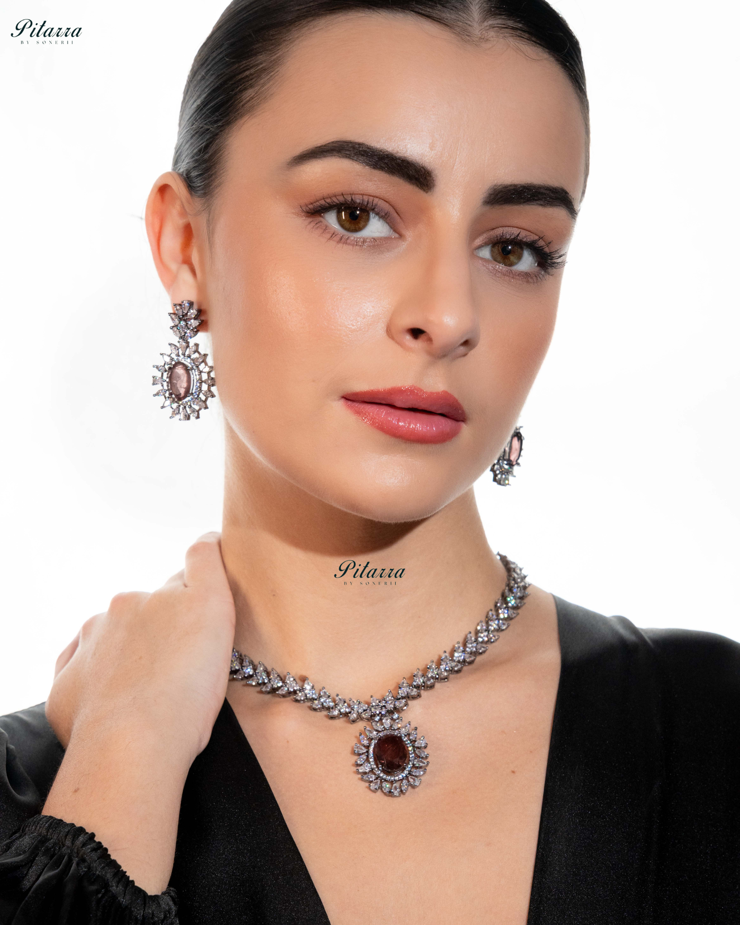 Brown Color Stones Dazzling Cubic Zirconia Necklace Set