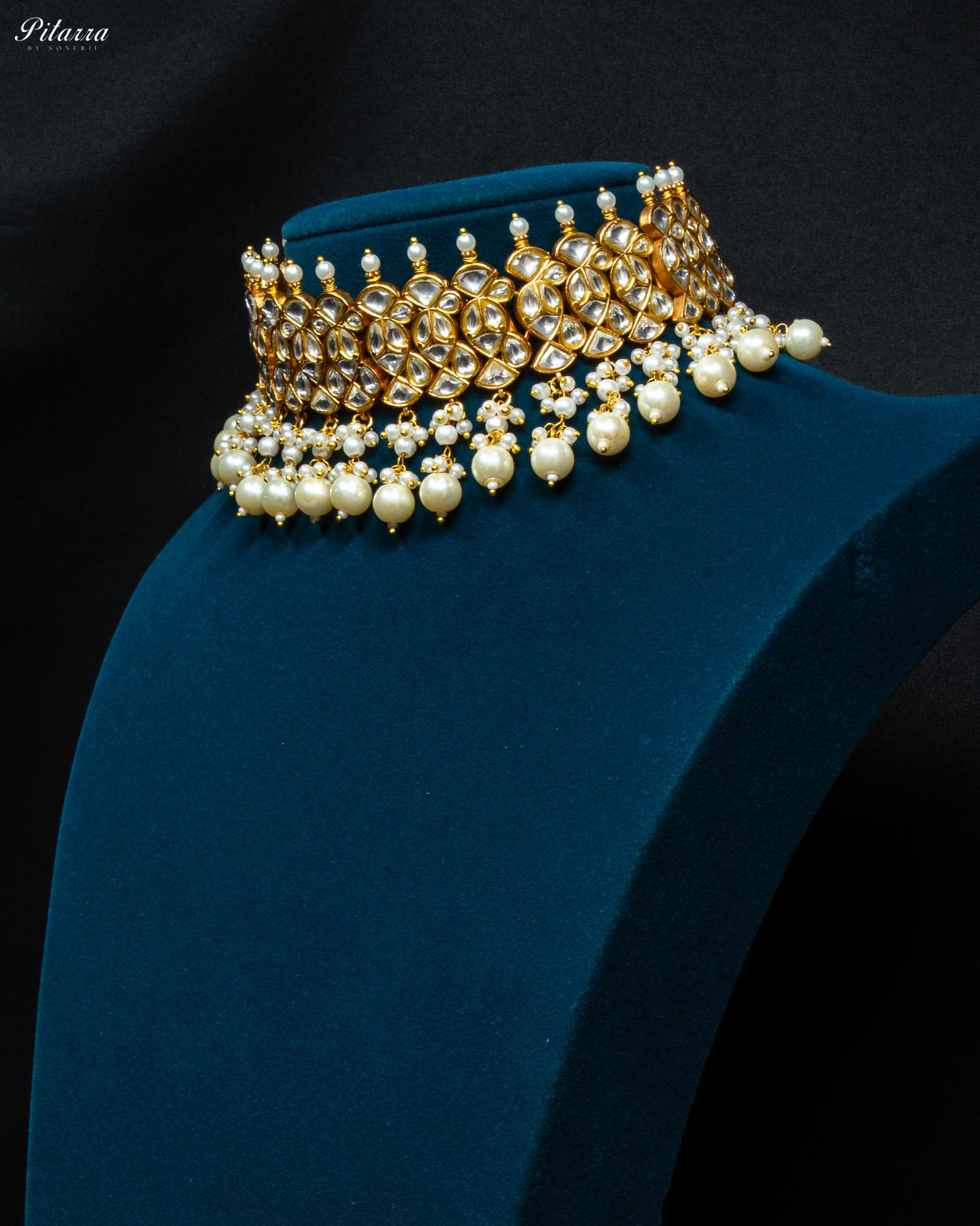 Golden Stone Pearls Meenkari Kundan Choker Set