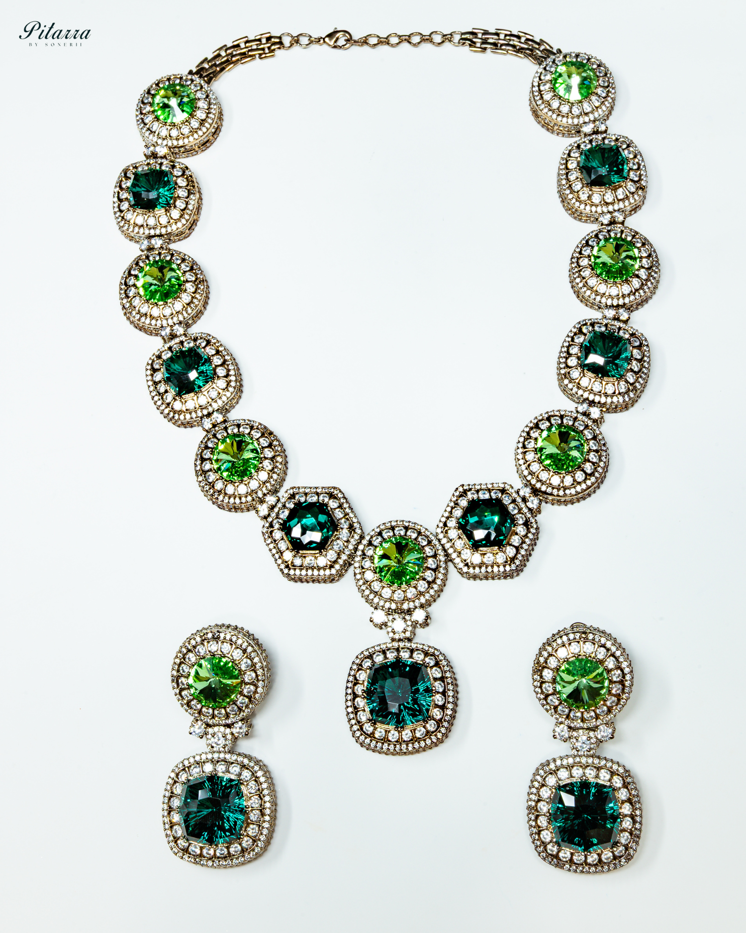 Long Green Stone Cubic Zirconia Necklace Set