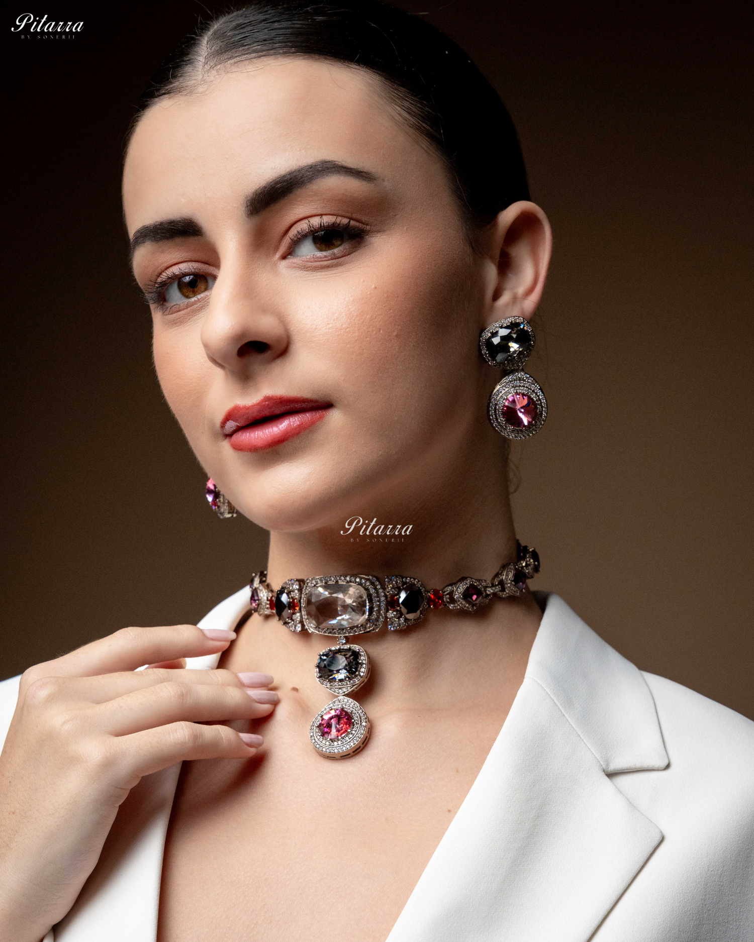 Multicolor Three Stone Crystal Choker Set