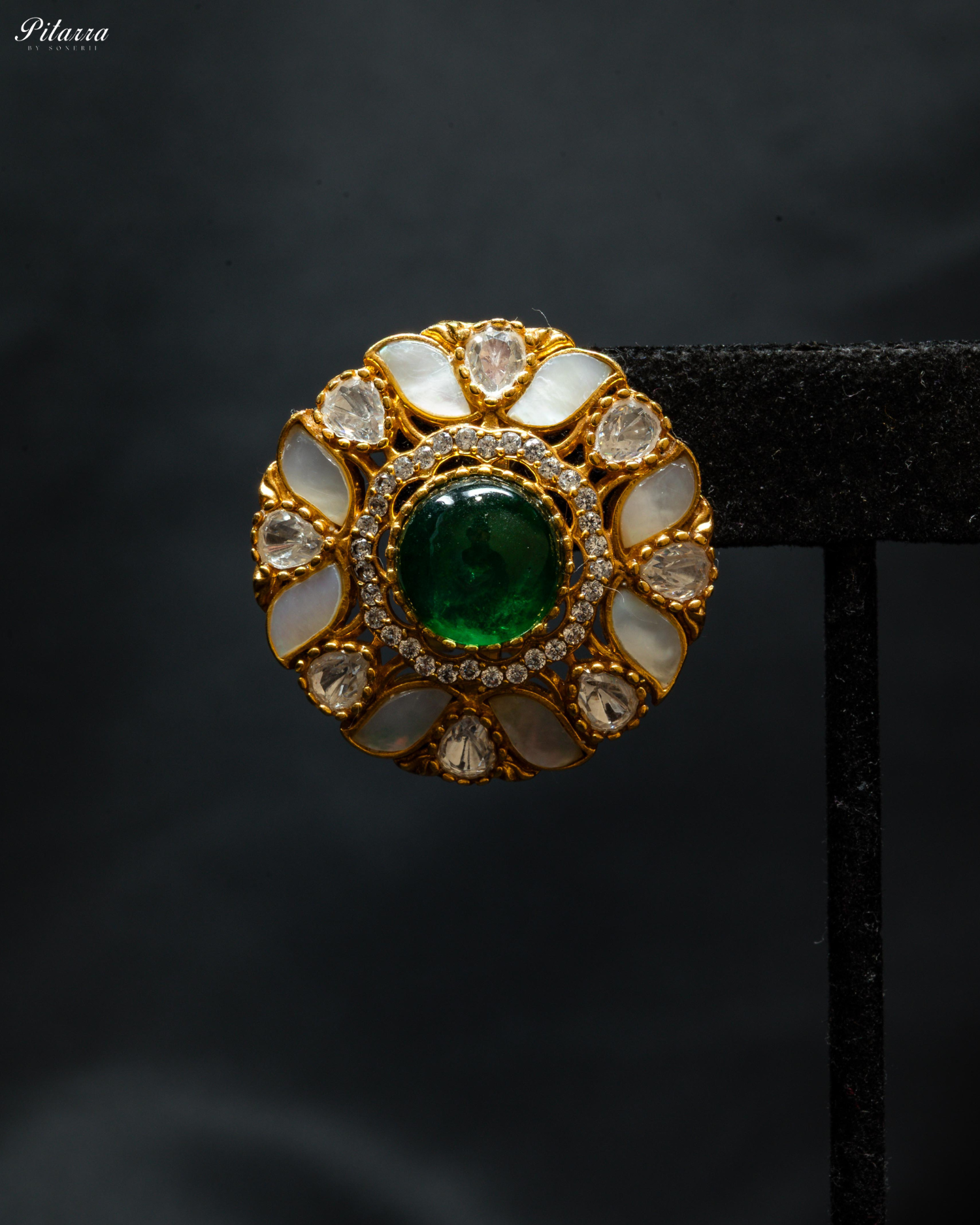 Emerald Moissanite Classic Traditional Kundan Stud Earrings