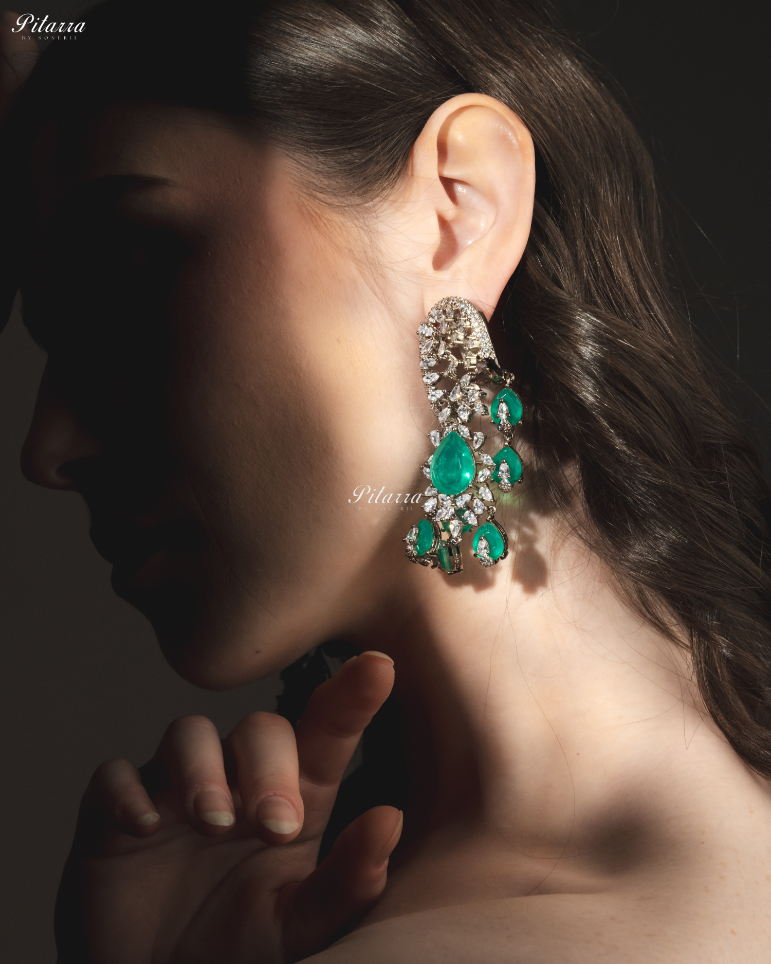 Piscine Blue Silver Polish CZ Crystal Dangler Earrings