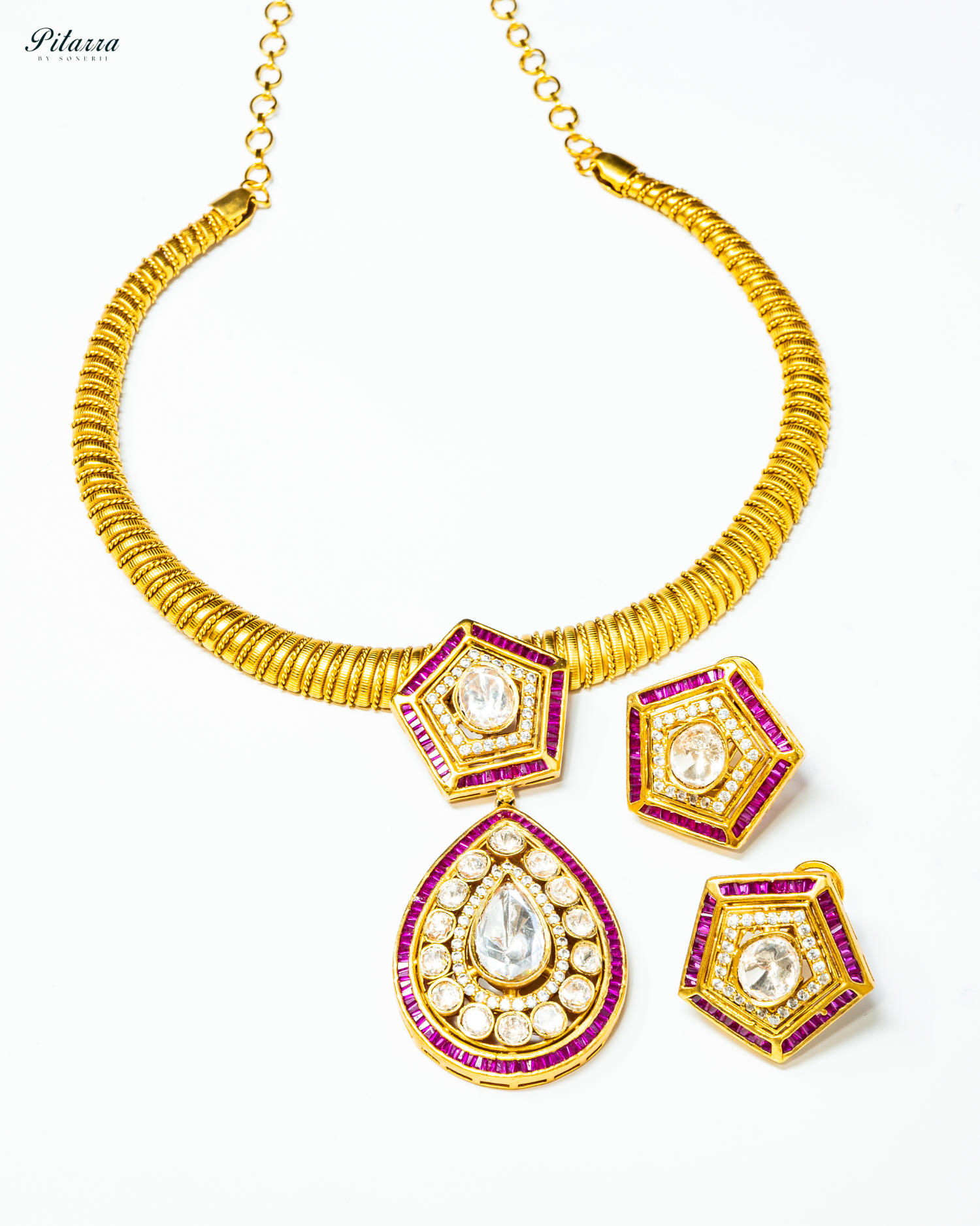 Pink Layer Gold Polki Kundan Necklace Set