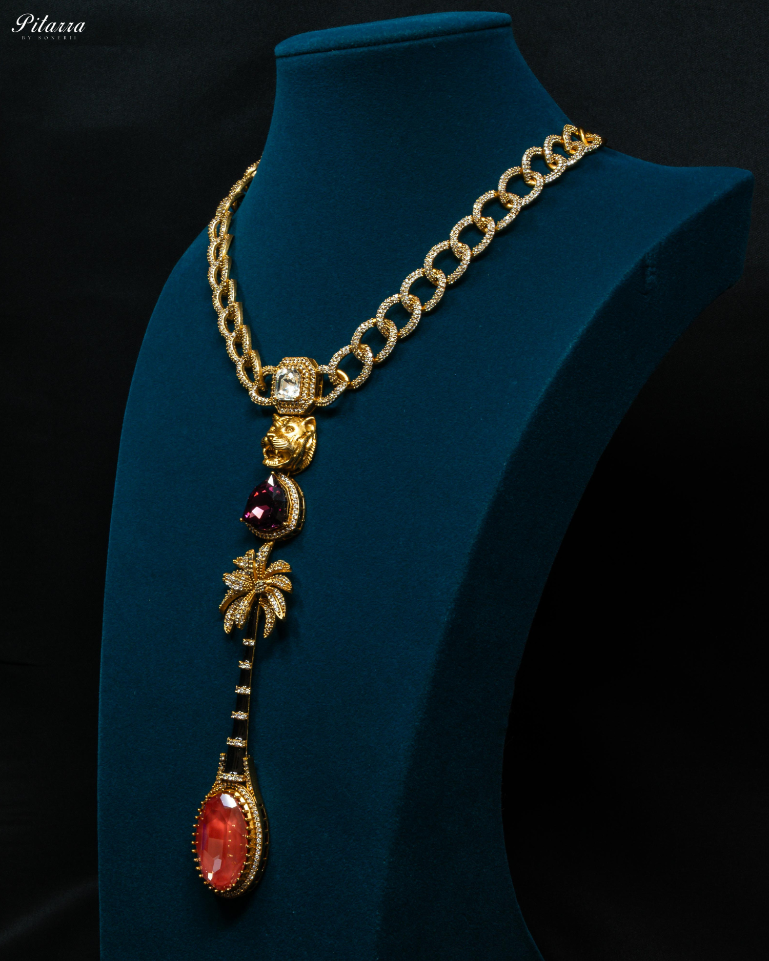 Gold Plated Wine Red Multistone Kundan Necklace Set
