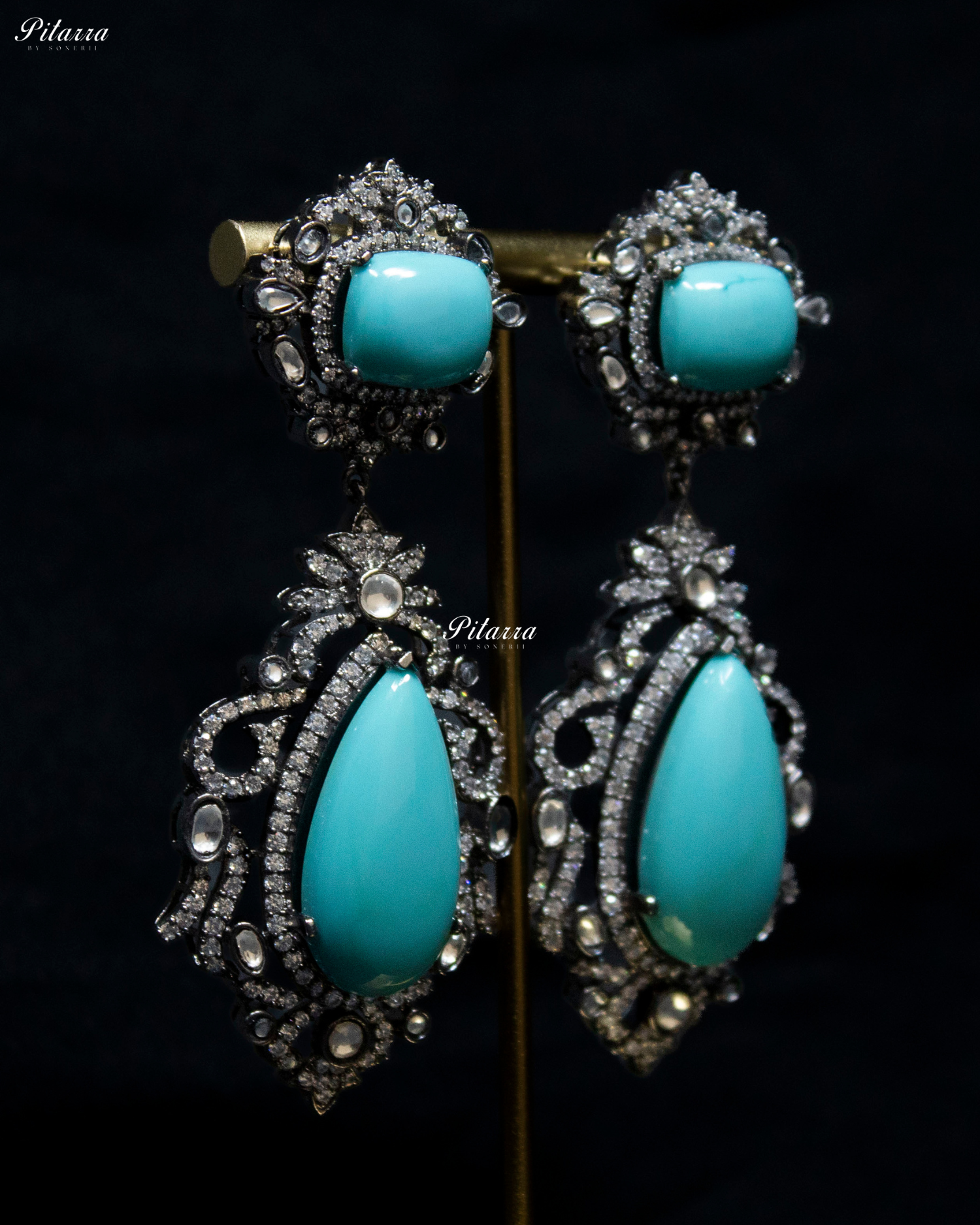 Turquoise Blue Stone Victorian Kundan Necklace Set
