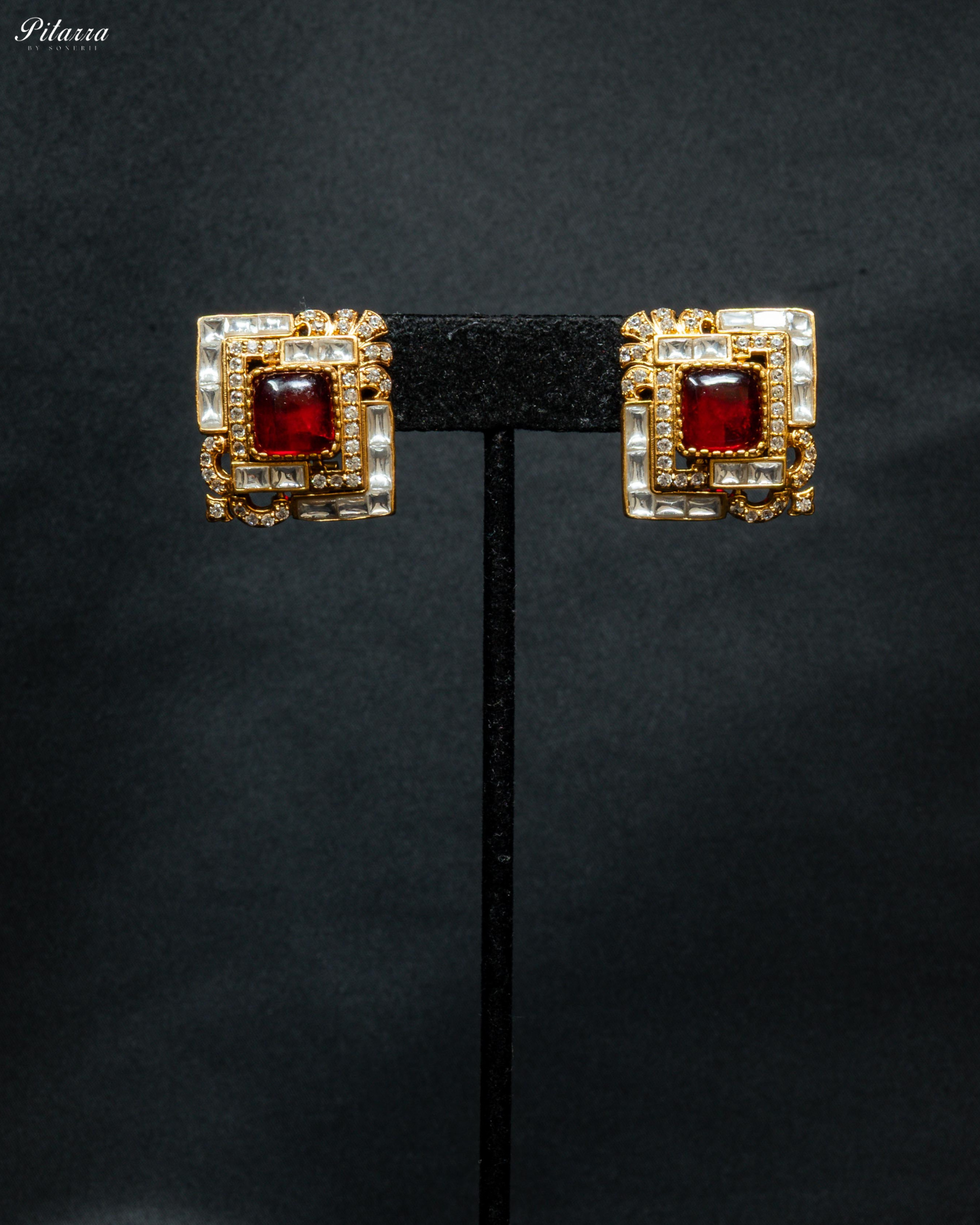 Ruby Red Stone Design Kundan Stud Earrings