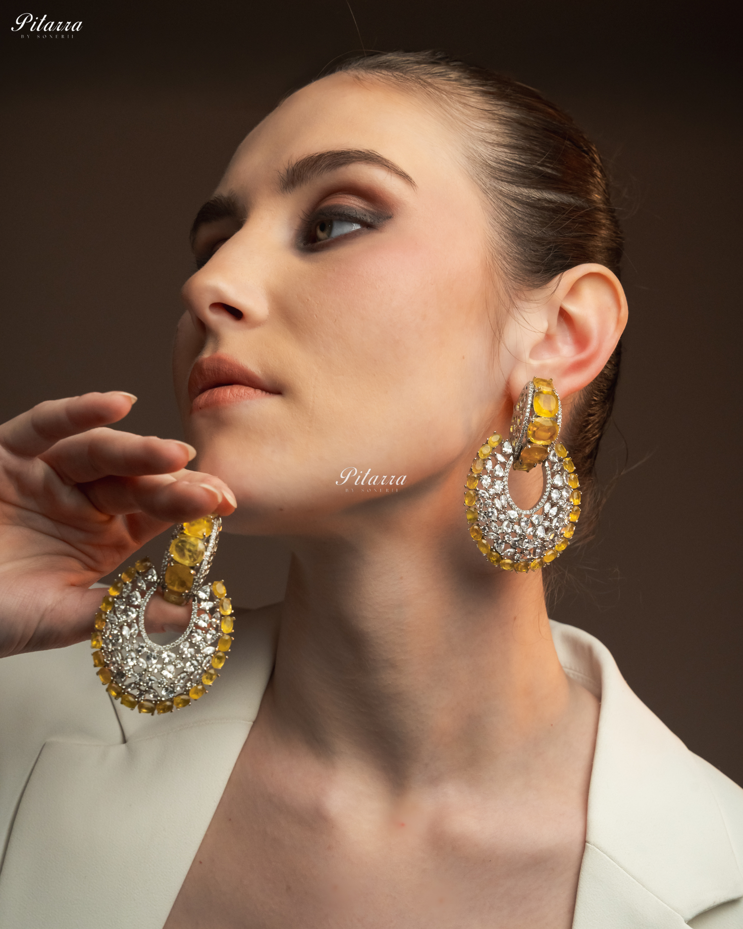 Yellow Stone Yellow Layer Cubic Zirconia Dangler Earrings
