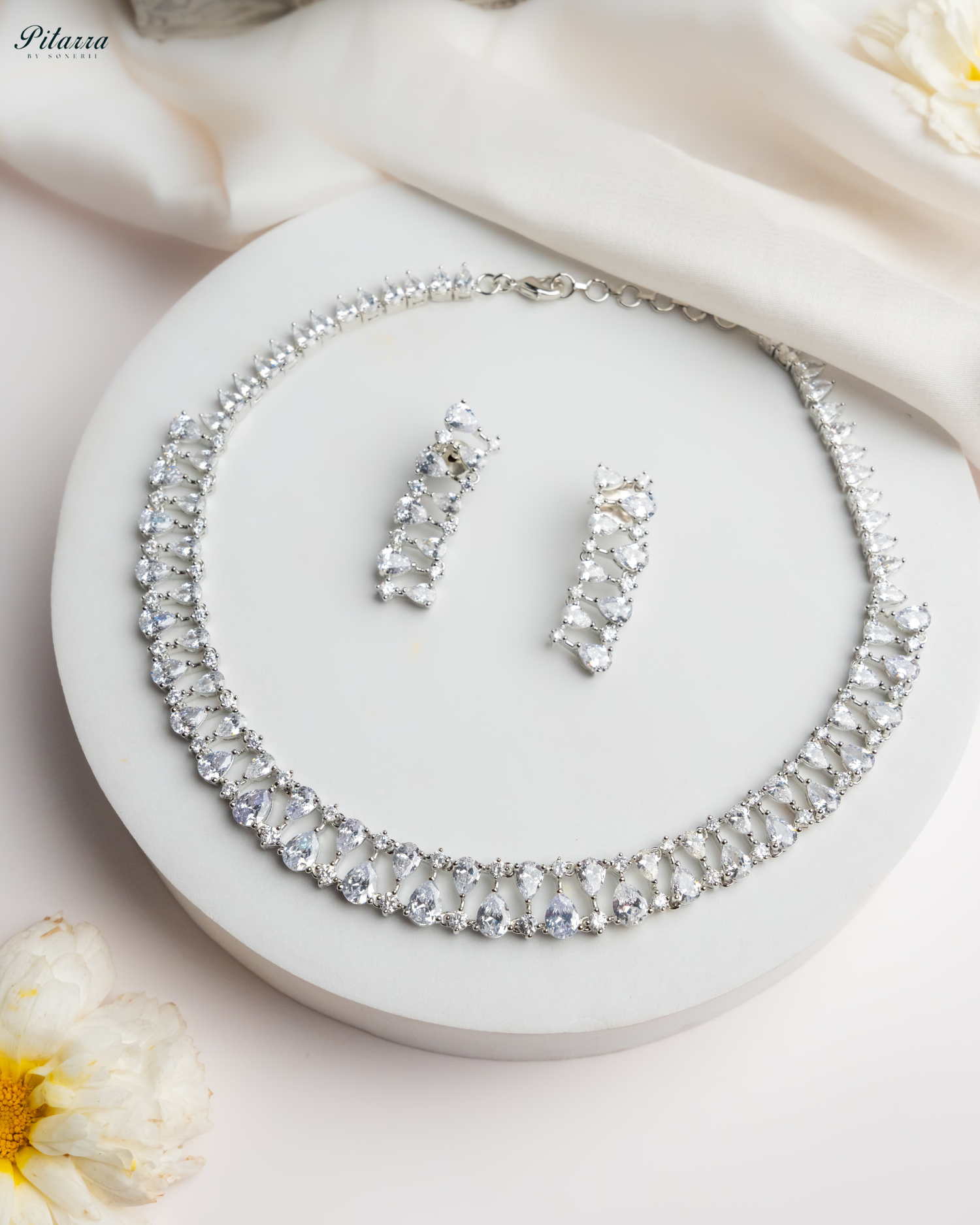 Silver Drop CZ Necklace Set