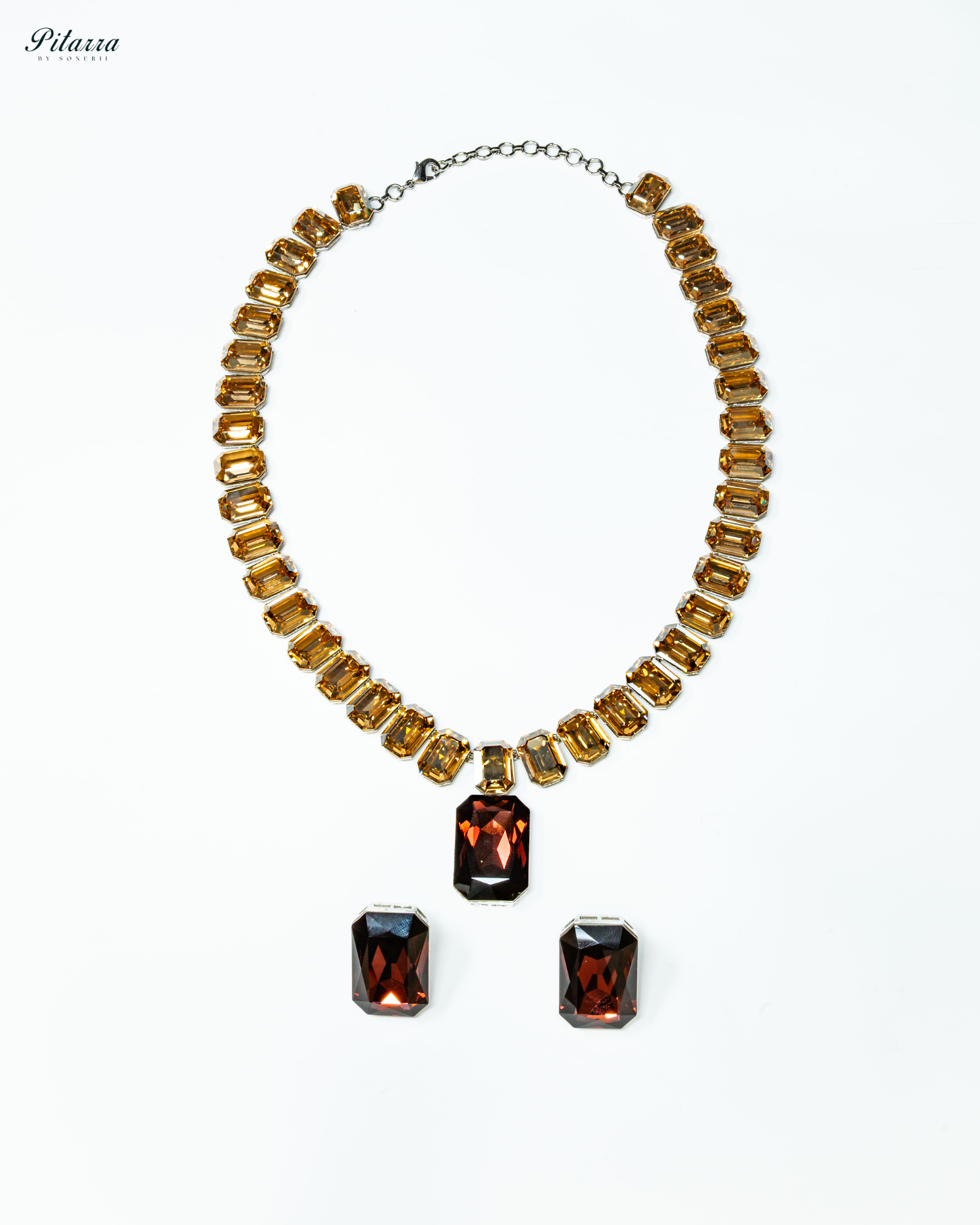 Red Stone Square Yellow Crystal Necklace Set