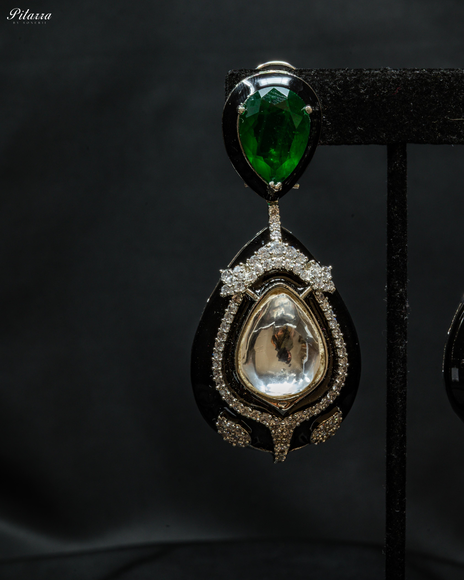 Green Stone Crystal Drop Dangler Earrings