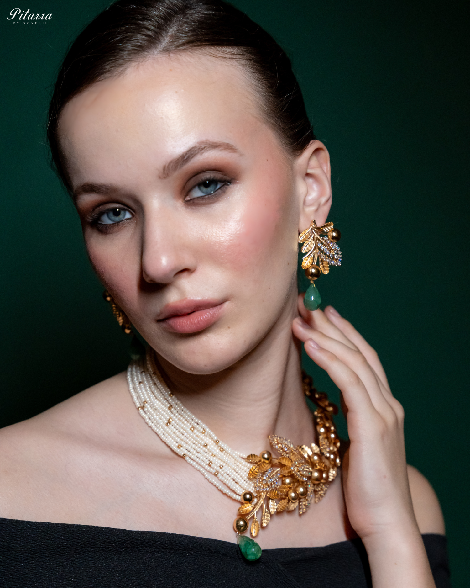 Floral Motif Golden Dual Necklace Set