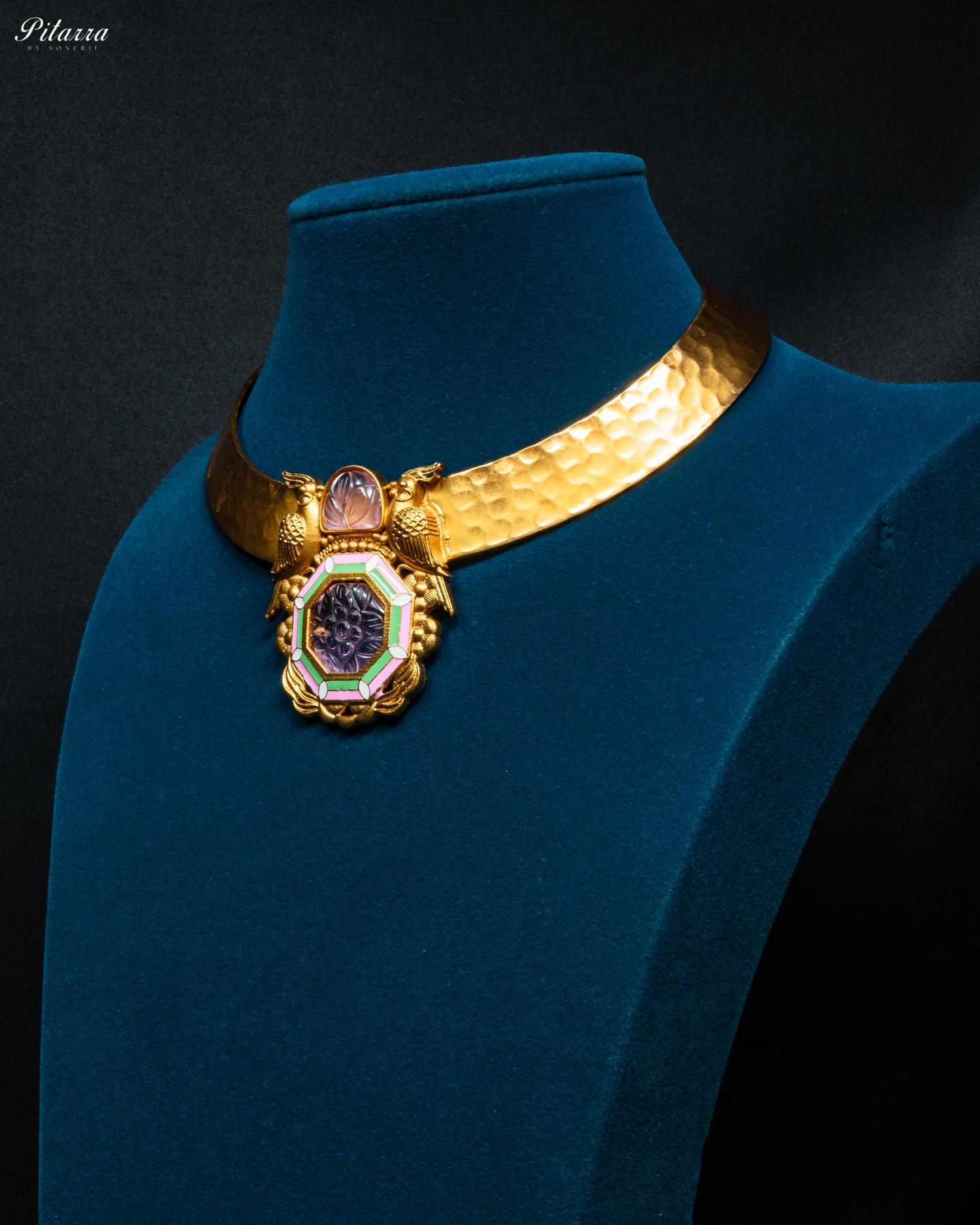 Gold Finish Purple Stone Kundan Necklace Set