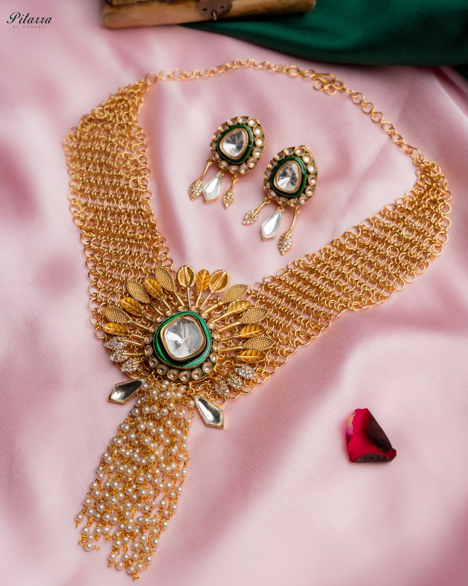 White Crystal Indo Western Necklace Set