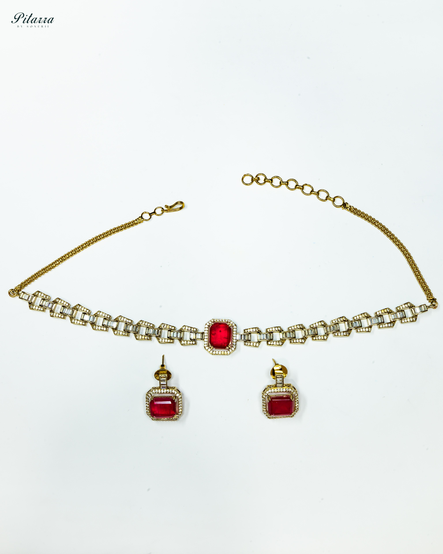 Red Stone Doublet CZ Crystal Necklace Set