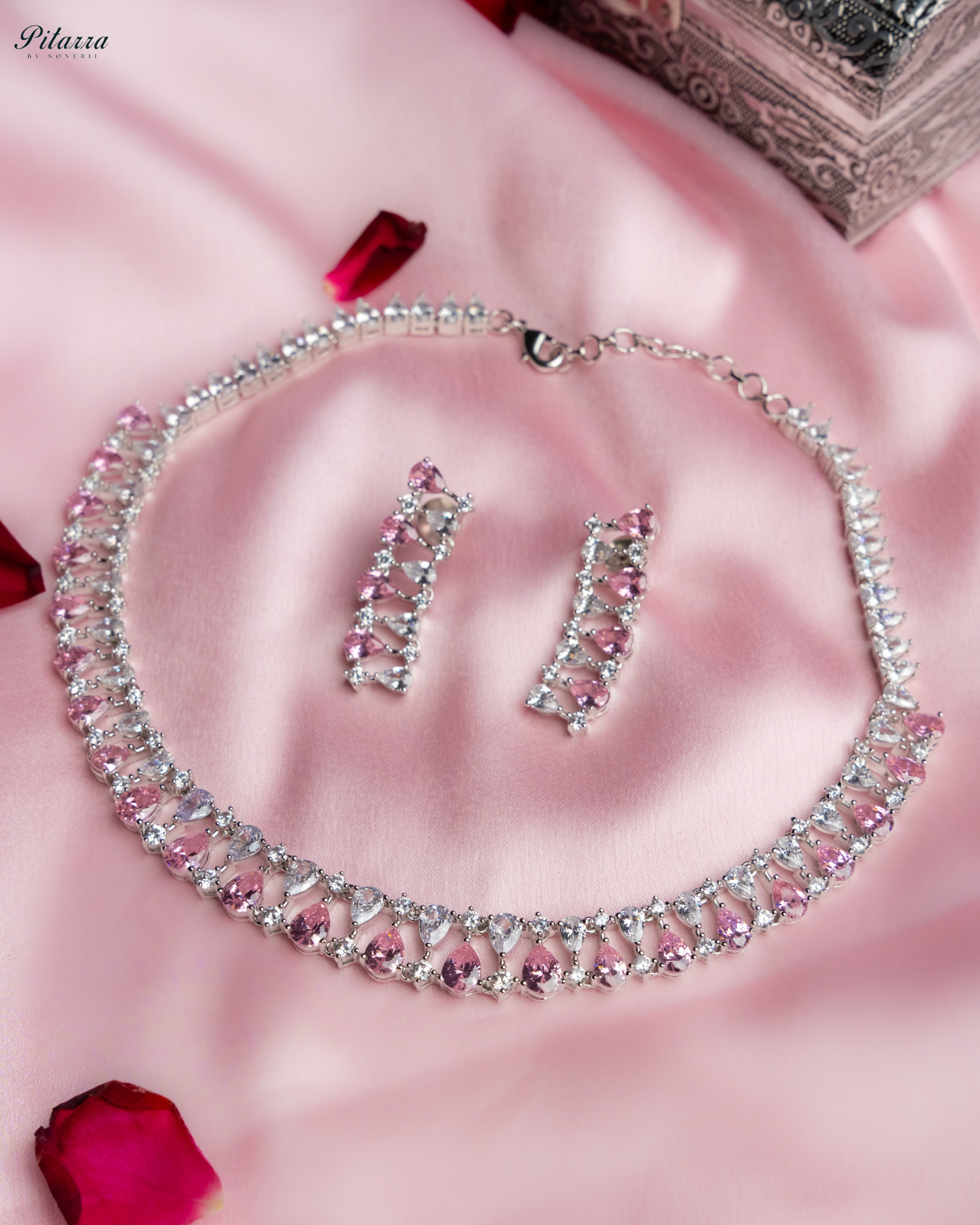 Pink Drop CZ Necklace Set