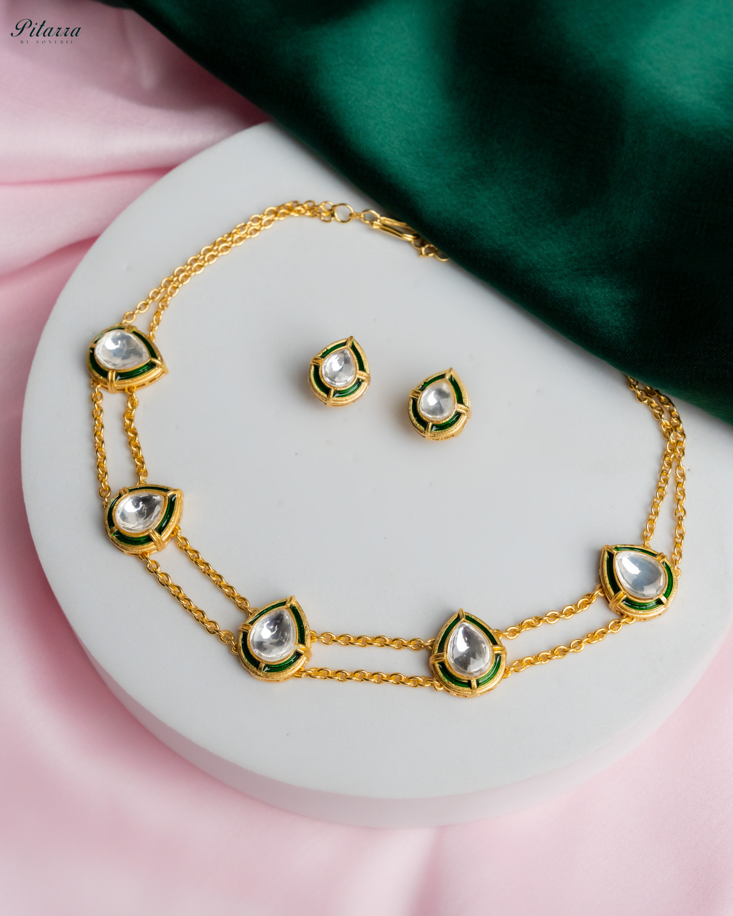 White Chain Double Chain Polki Set