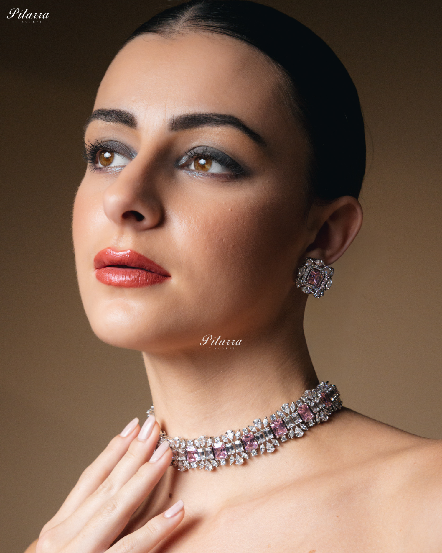 Pink Stone Silver Plated CZ Necklace Set