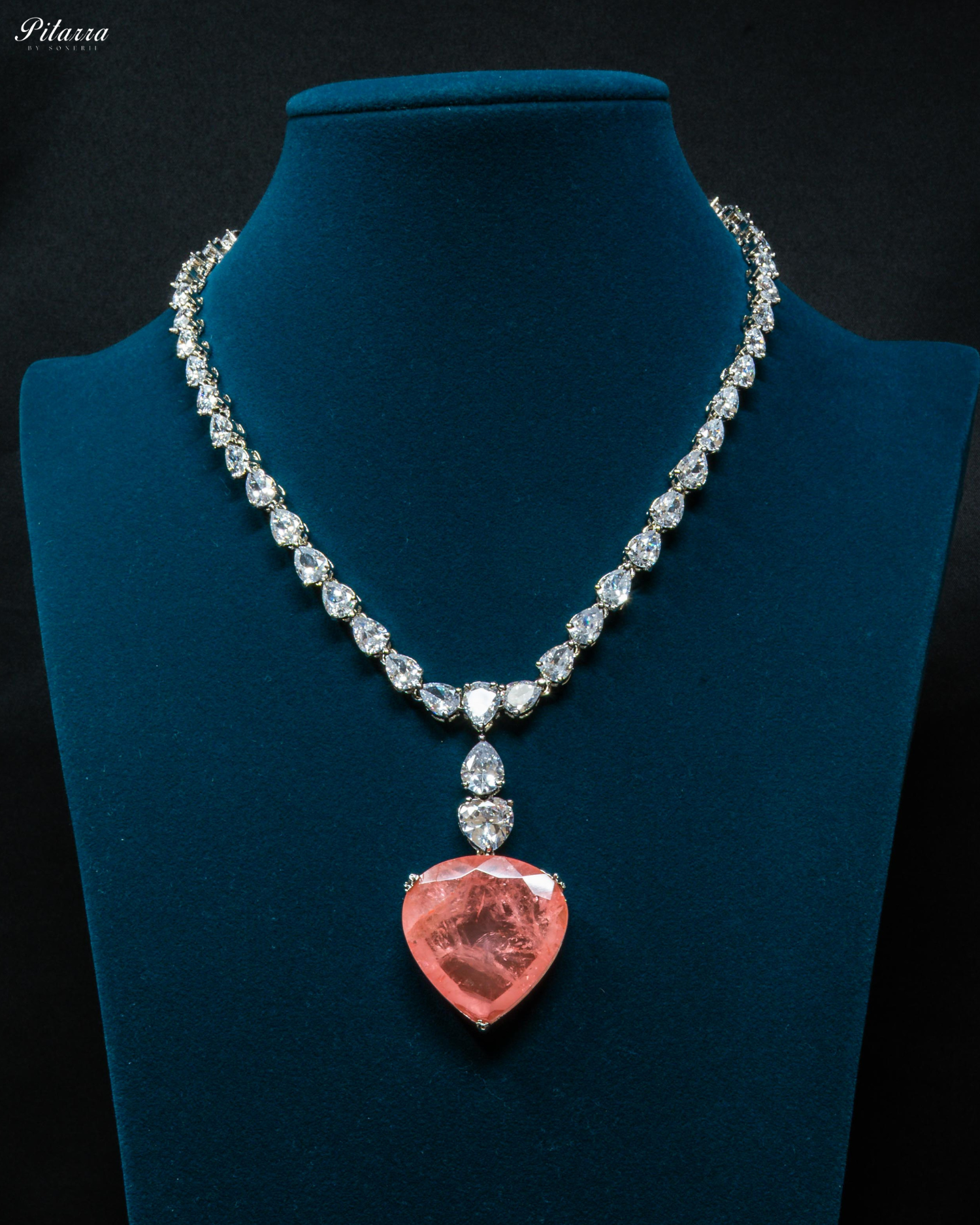 Peach Drop Stone Centred CZ Necklace Set