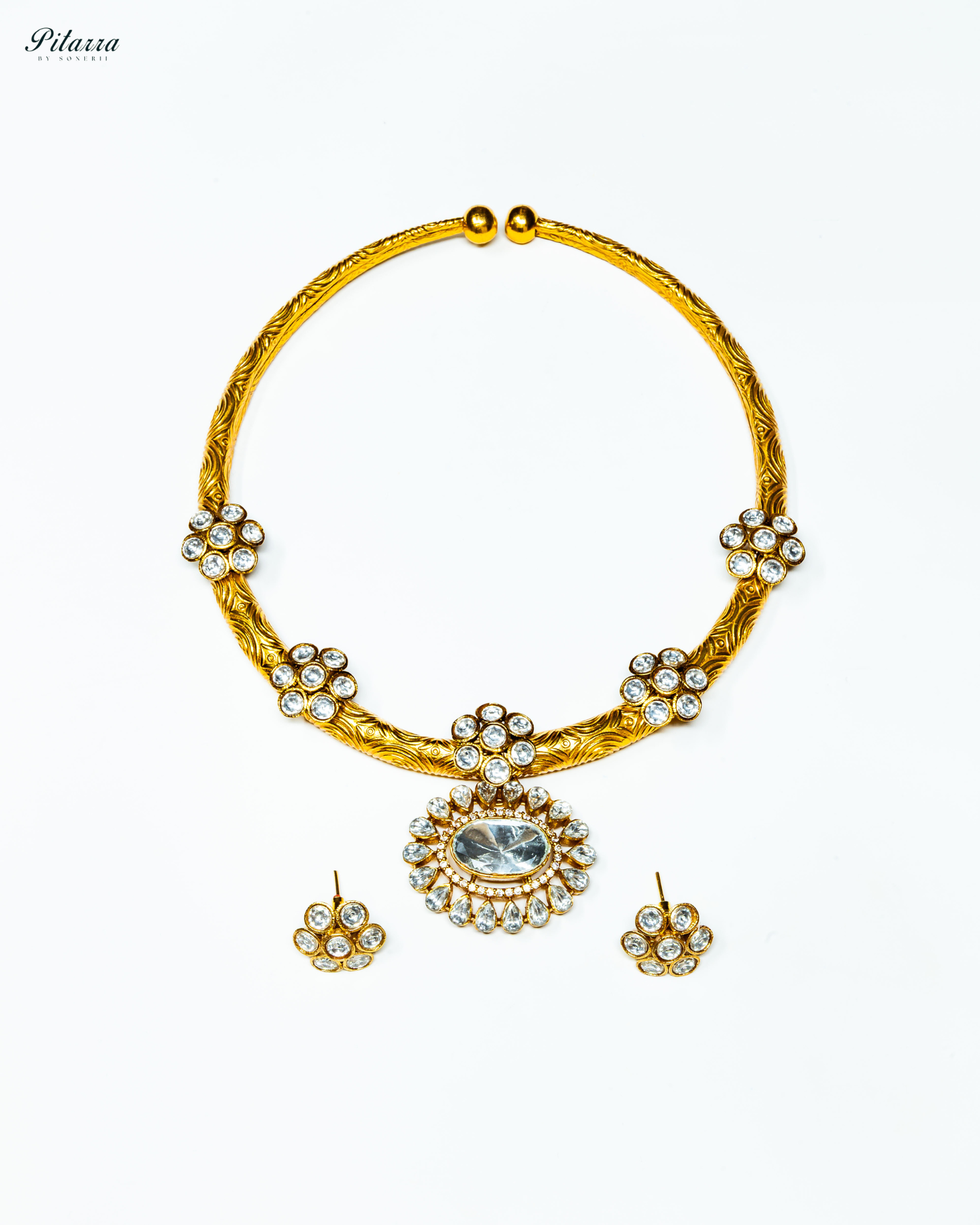 Golden Victorian Floral Kundan Choker Set