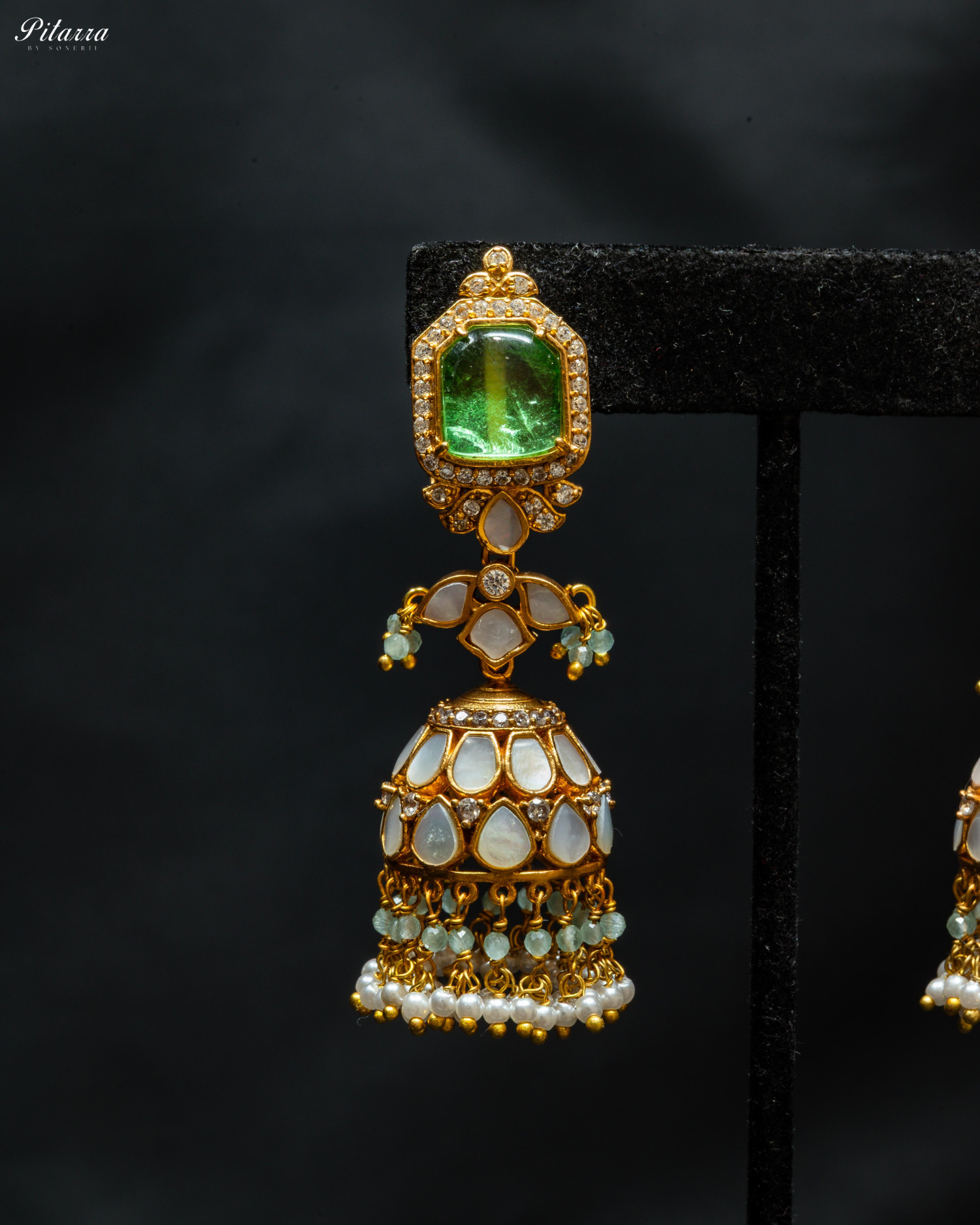 Gold Plated Green Kundan Jhumka Earrings
