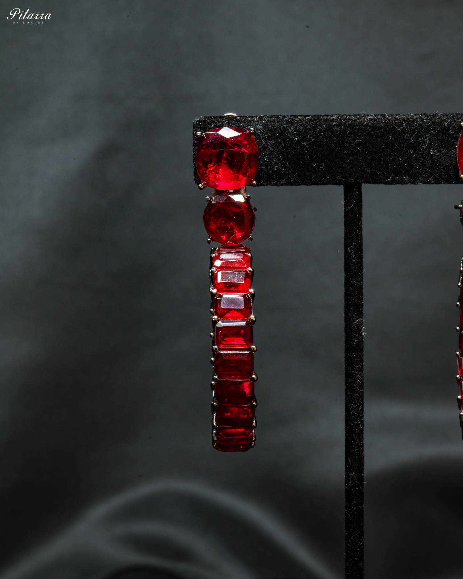 Red Circular Crystal Statement Dangle Earrings